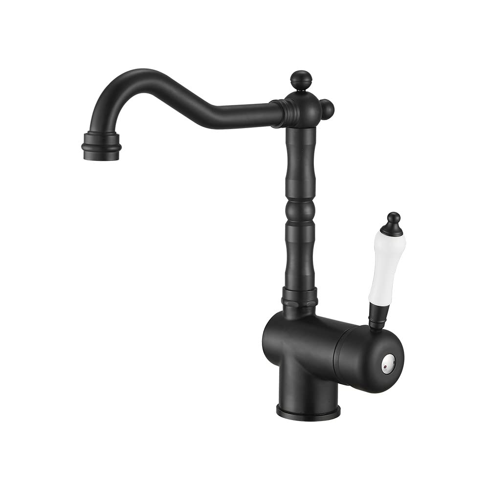 Modern Single-Handle Kitchen Sink Faucet - Black One-Hole Swivel Basin Mixer Tap with High Arc Spout for Easy Dishwashing & Food Prep