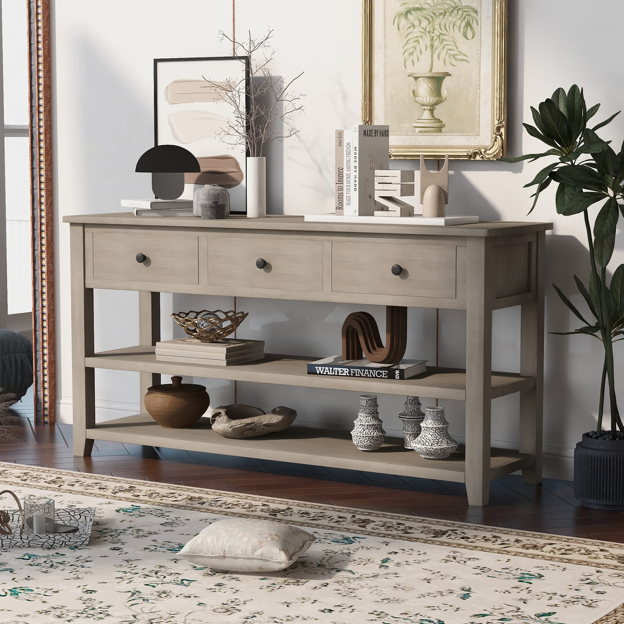 50-Inch Rustic Console Table with 3 Drawers & 2-Tier Open Shelf - Entryway Sofa Table for Living Room, Hallway | Farmhouse Style Home Decor for Small Spaces & Apartment Entry