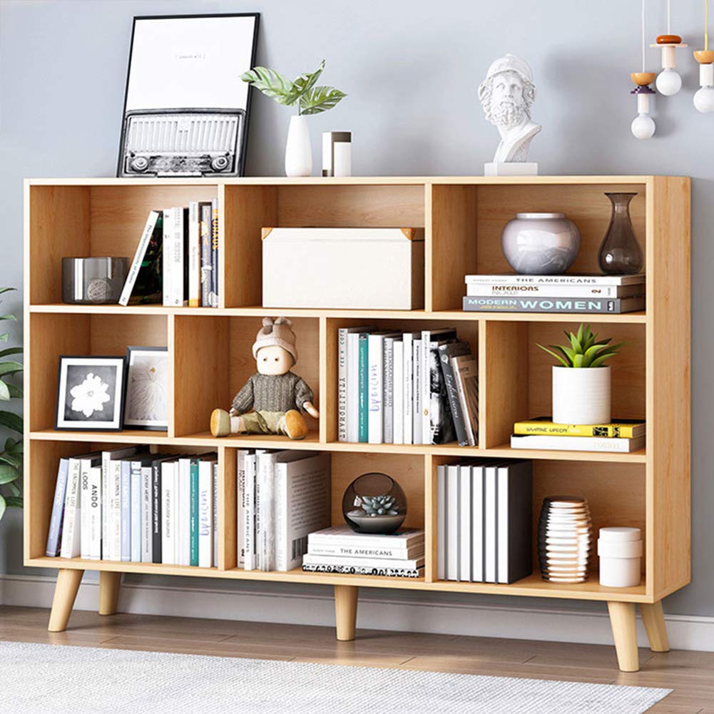 IOTXY 3-Tier Wooden Open Shelf Bookcase - Floor Standing Display Cabinet with 10 Storage Cubes, Modern Bookshelf for Living Room, Bedroom & Office - Pear Yellow Finish