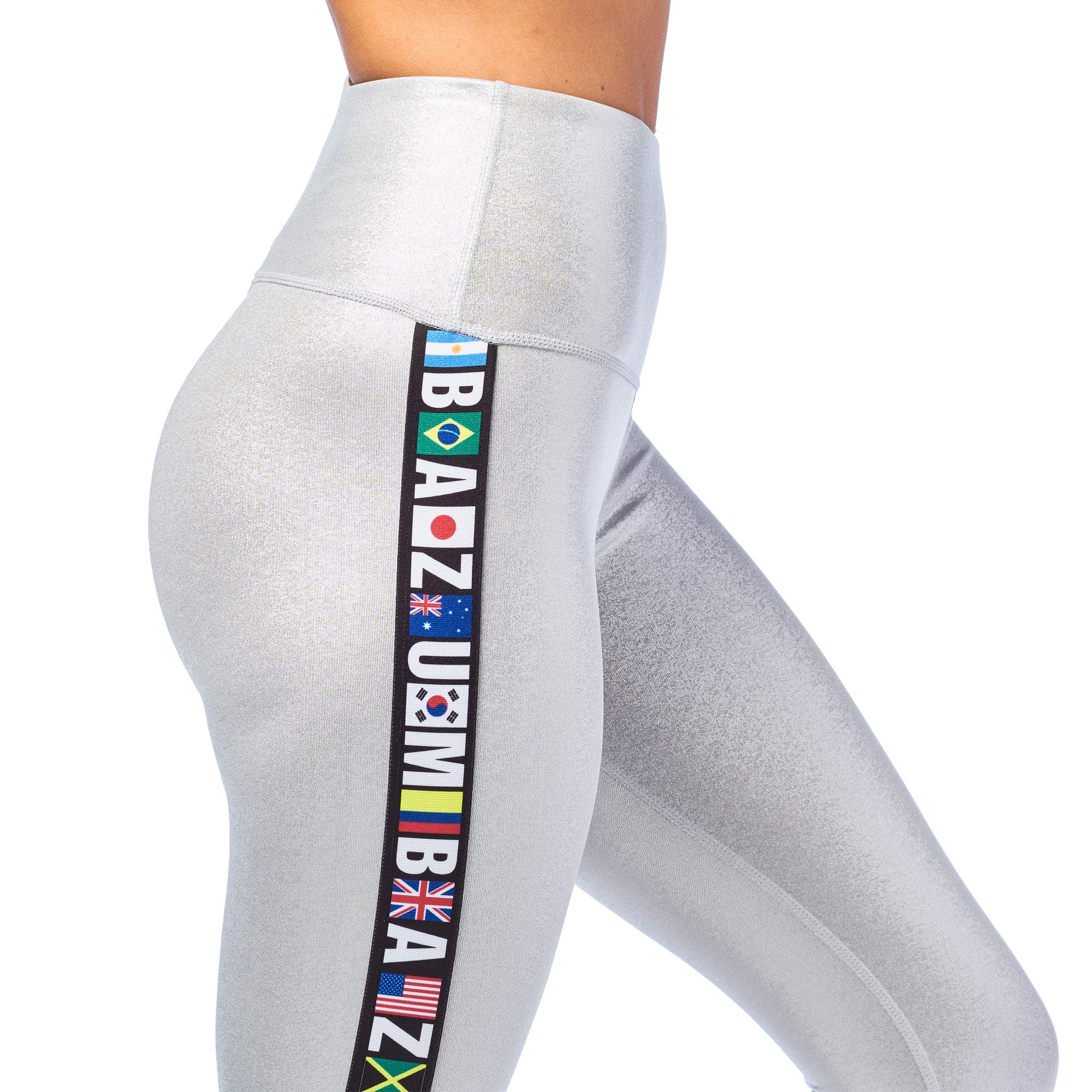 ZUMBA Active Wide Waistband Dance Fitness Workout Metallic Leggings for Women - High Waisted Yoga Pants for Gym, Running & Dance Classes