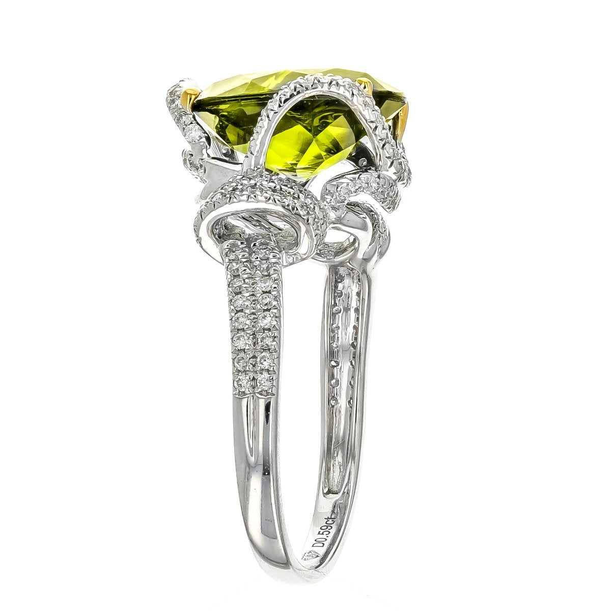 18KT Gold 5.13 CT Peridot & 0.59 CTW Diamond Freeform Ring for Women - Elegant Statement Jewelry for Weddings, Parties & Special Occasions