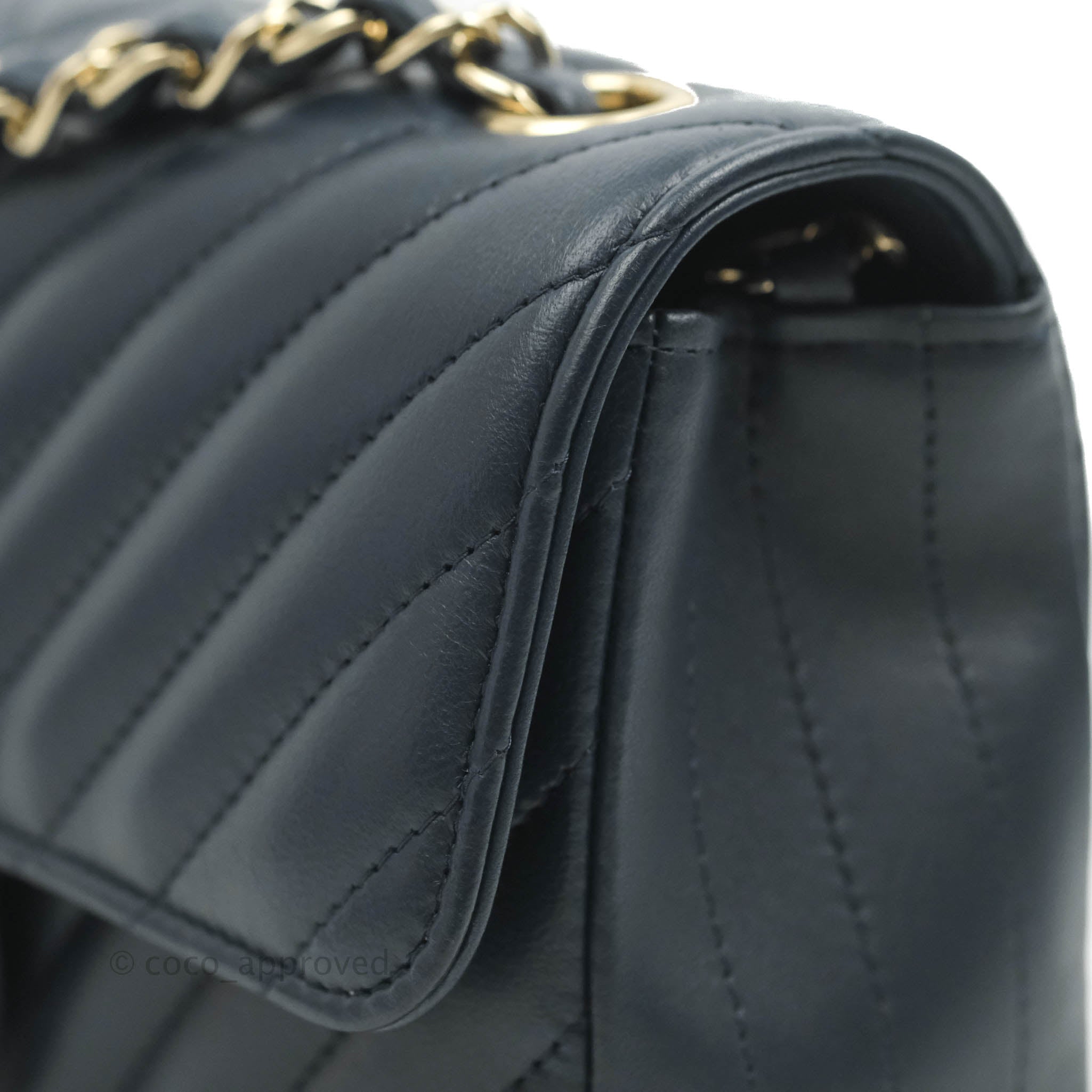 Chanel Chevron Mini Rectangular Flap Bag in Navy Lambskin Leather with Gold Hardware - Luxury Crossbody Purse for Women, Perfect for Date Night & Special Occasions