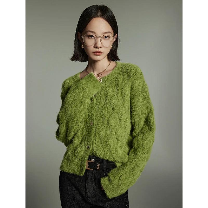 Women's Faux Mink Wool Knit Jacket - Winter 2024 Cozy Warm Outerwear for Cold Weather, Perfect for Casual Outings and Office Wear