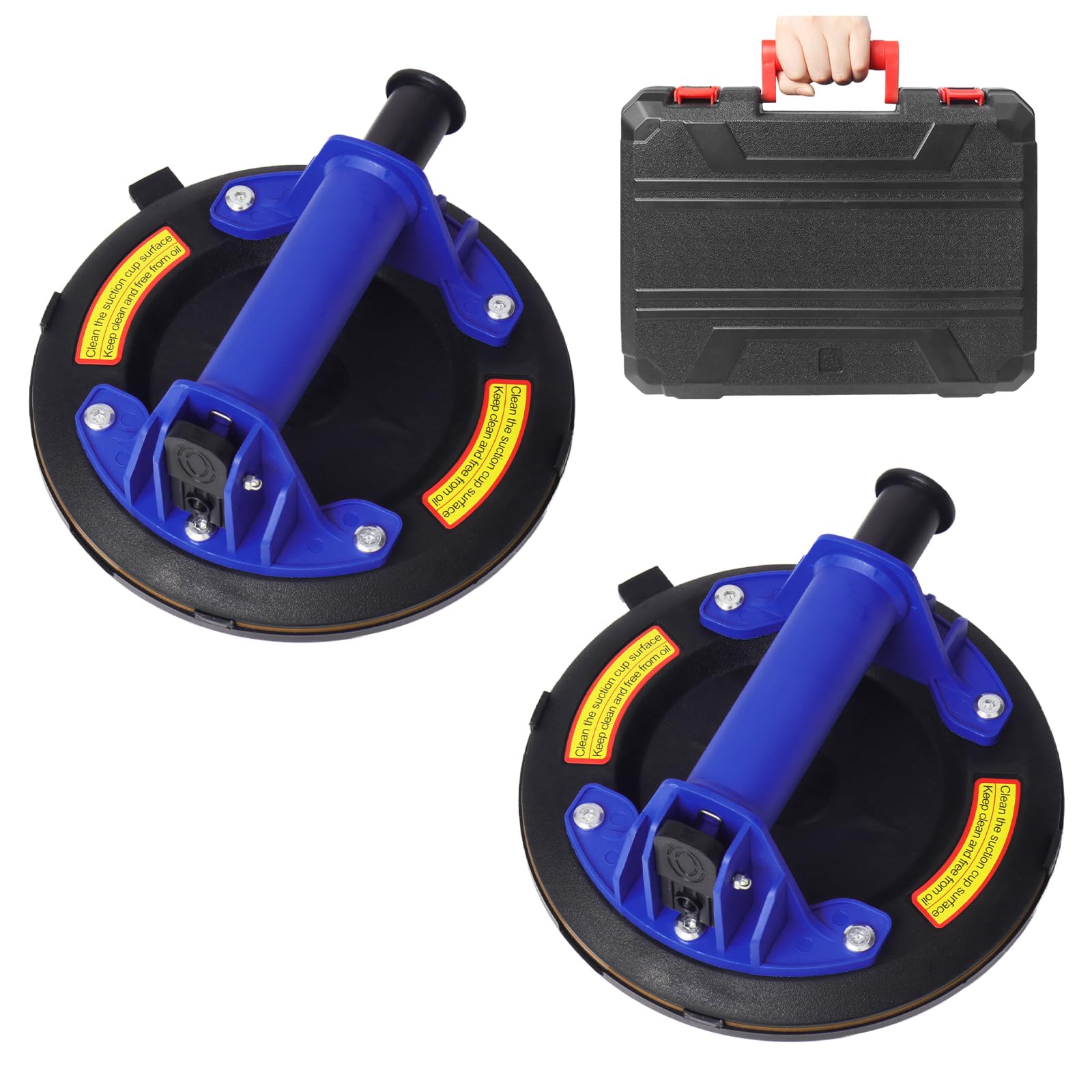 **Heavy Duty Glass Suction Cups (2 Pack) – 8 Inch Vacuum Lifters for Tiles, Windows & Glass – 240 lbs Capacity with Carrying Case (Blue) – Perfect for Construction, Glass Installation & DIY Home Projects**