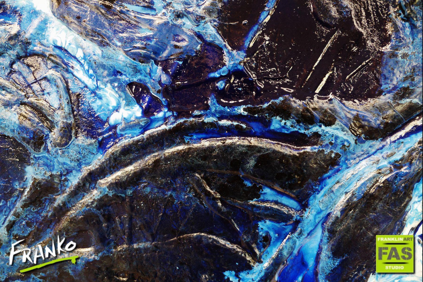 Blue Persona 200cm x 80cm Blue White Ink Acrylic Textured Abstract Canvas Art - Modern Wall Decor for Living Room, Bedroom & Office