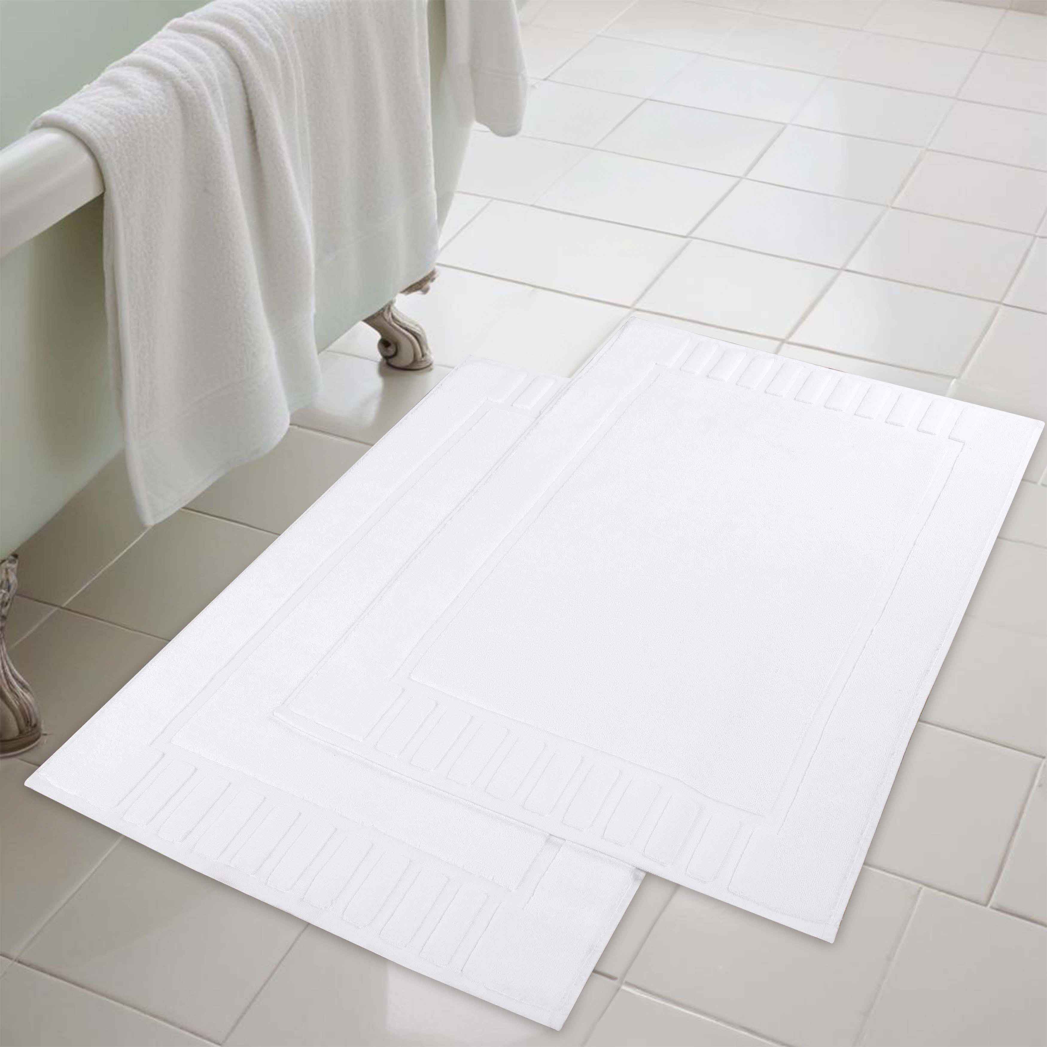 Premium Cotton Modern Geometric Border Bath Mat Set of 2 - Ultra Absorbent, Non-Slip, Quick Dry Bathroom Rug for Bath, Shower & Vanity Area