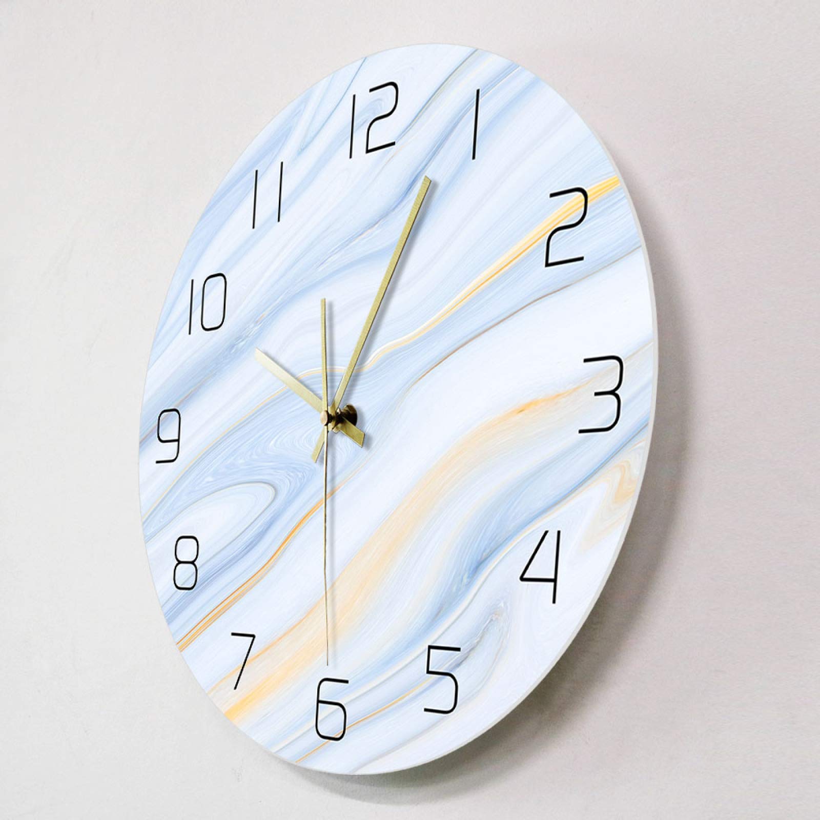 Blue and White Marble Wall Clock - Modern Luxury Silent Non-Ticking Clock with Elegant Marble Texture, Abstract Art Home Decor for Living Room, Bedroom & Office