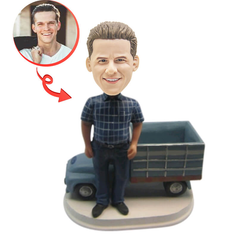 Custom Bobblehead of Man with Pickup Truck - Personalized Car Lover Gift for Father's Day, Birthday & Office Decor