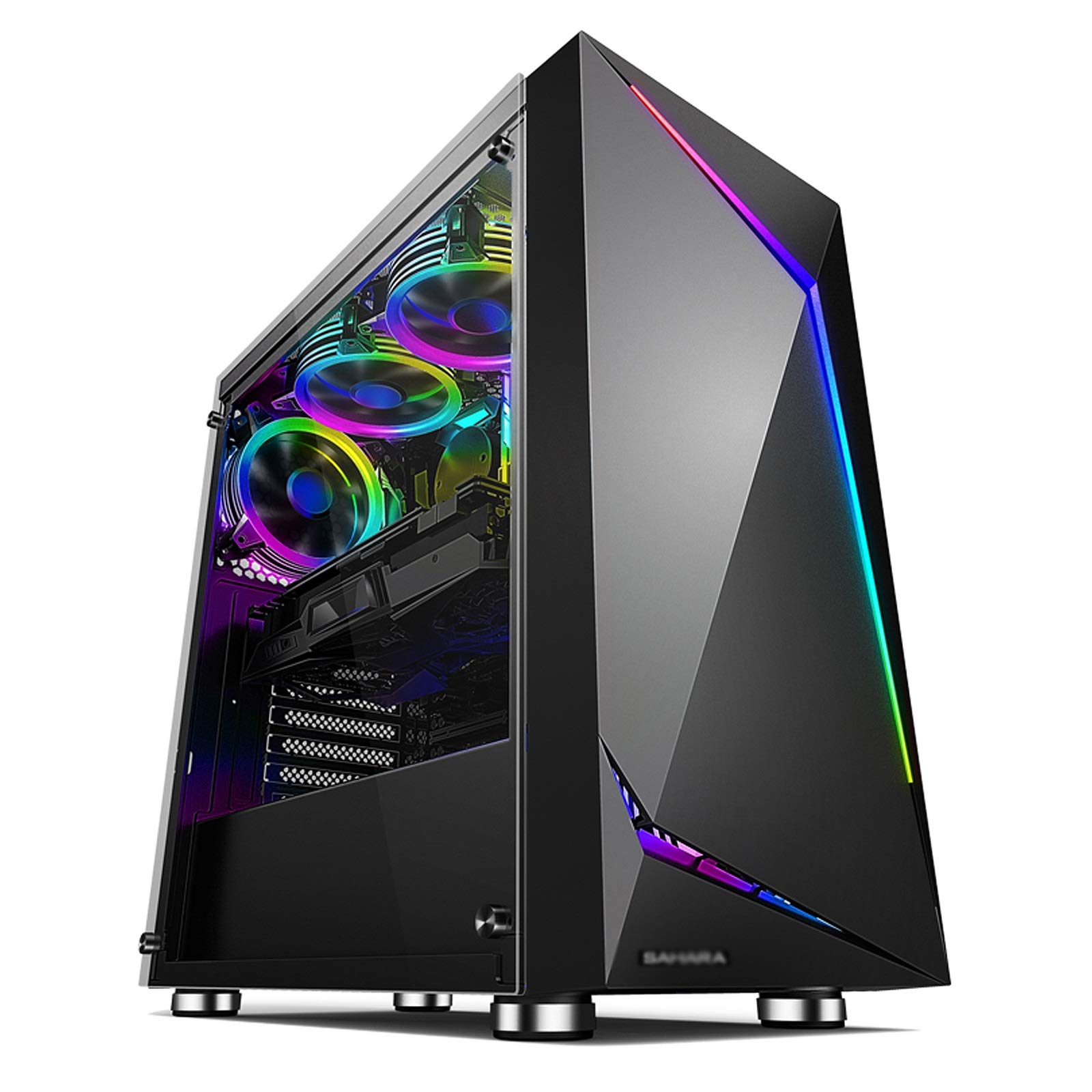 JF-TVQJ Mid-Tower ATX Computer Case - PC Gaming Case with Tempered Glass Side Panel, Supports 8 Cooling Fans - High Airflow Desktop Chassis for Gaming PCs & Workstations - Perfect for Gaming, Streaming & Content Creation (Black)