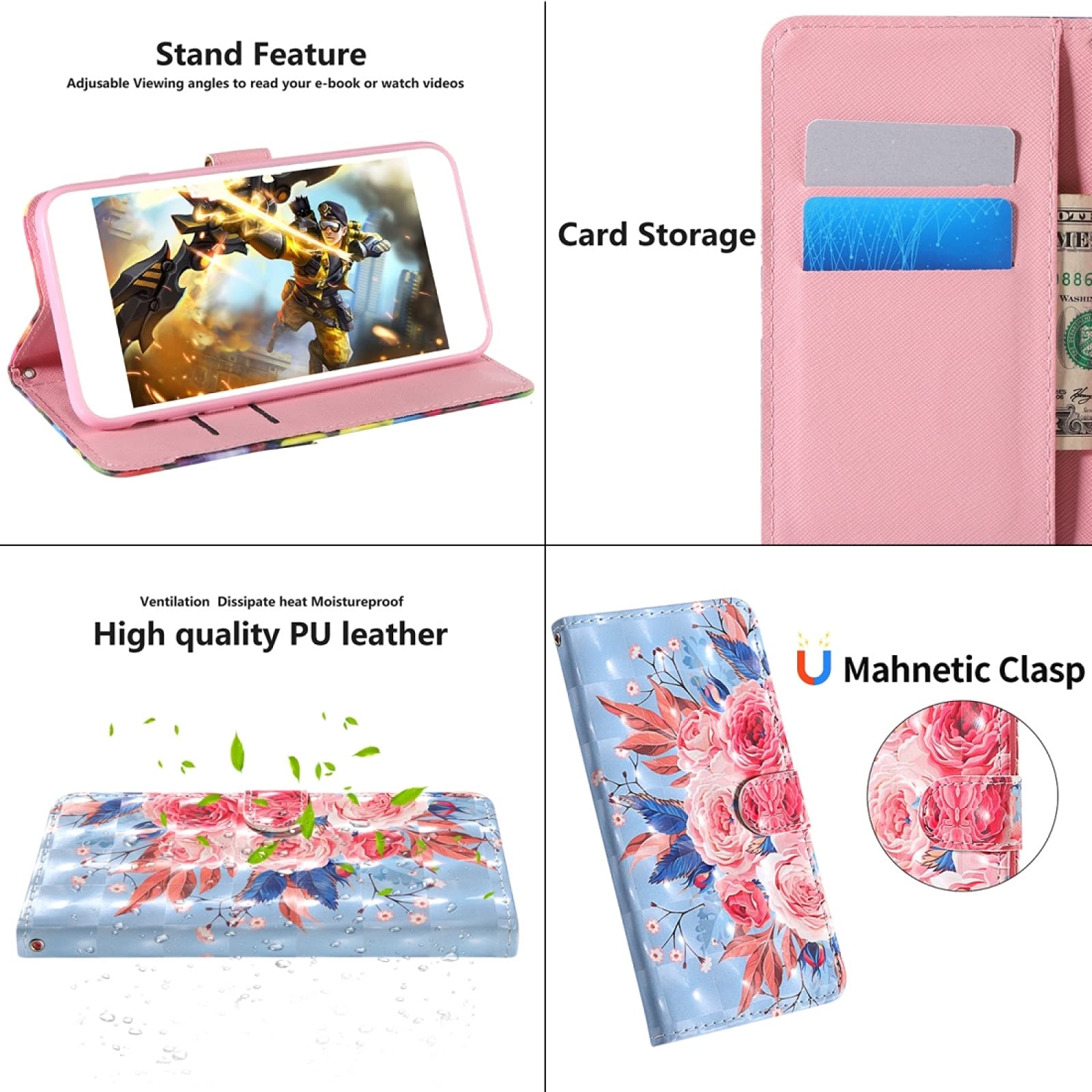 Google Pixel 3a Phone Case - 3D Printed Floral Design, Horizontal Flip Cover with Card Holder, Wallet & Lanyard - Premium TPU + PU Leather Protective Case (Colored Flowers) - Perfect for Everyday Use, Travel & Hands-Free Convenience