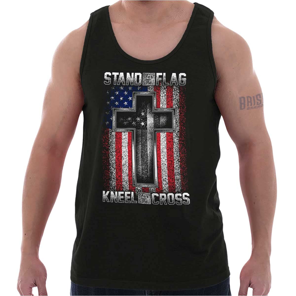 Stand for Flag Kneel The Cross Tank Top T-Shirts for Men & Women - Patriotic Casual Wear for Outdoor Events & Sports