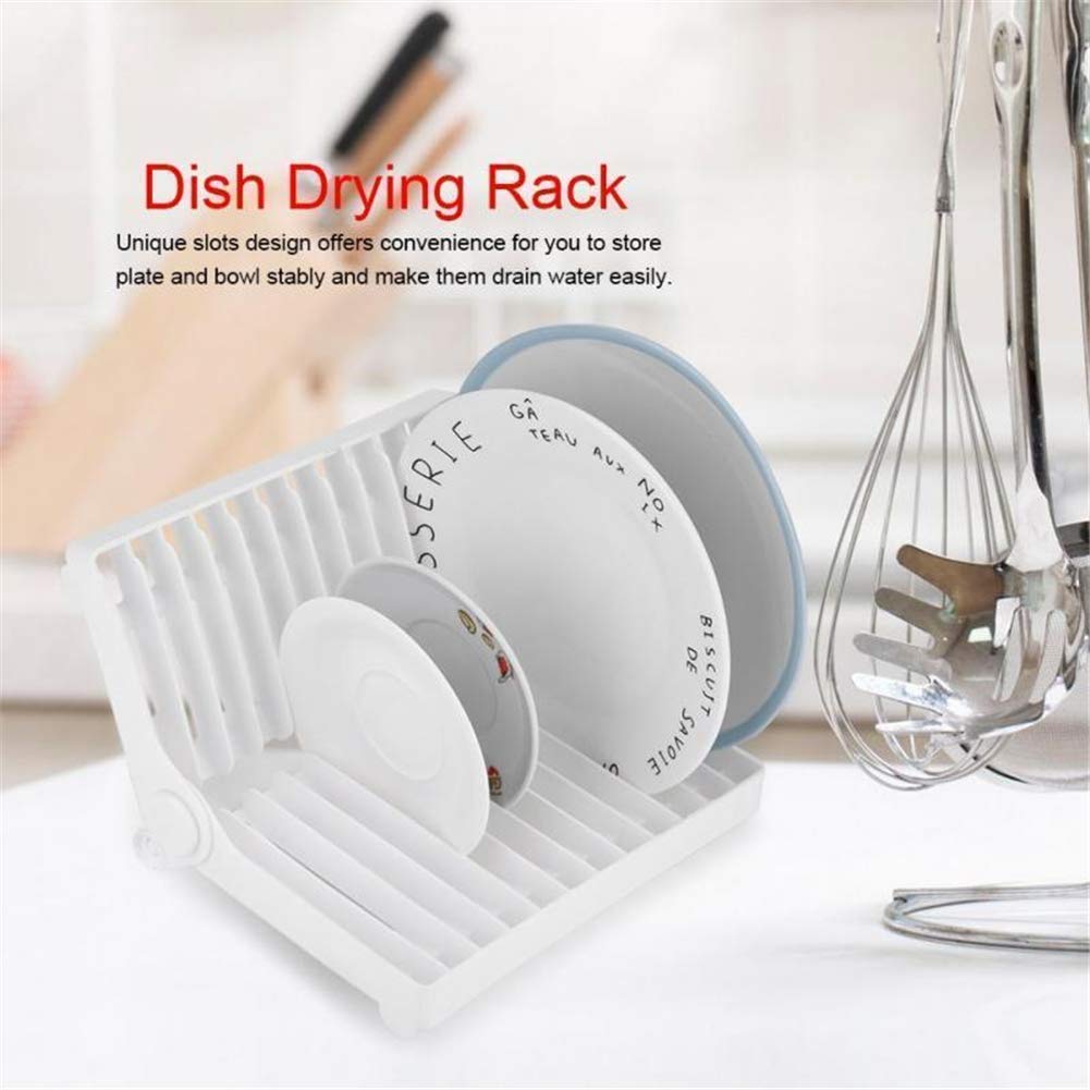 POXEFLIP 12-Slot Foldable Dish Drying Rack - Space Saving Plastic Plate Holder & Drainer for Kitchen Counter - Ideal for Small Apartments, Dorm Rooms, RVs (Multicolor)