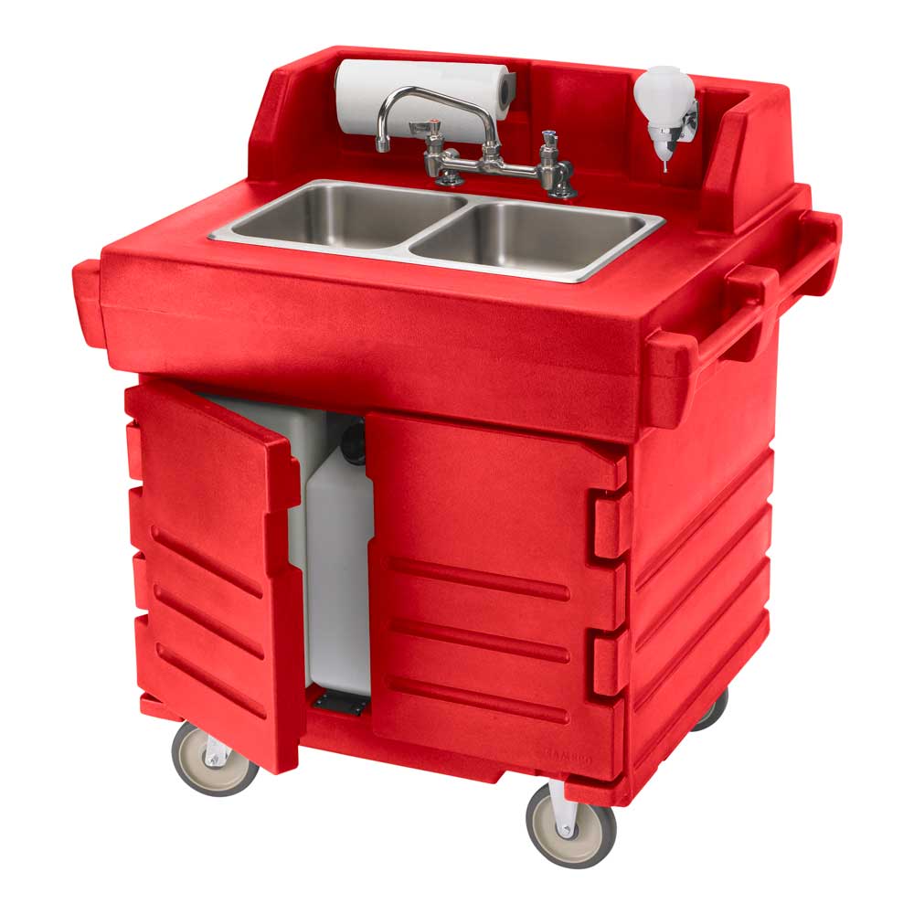 Cambro KSC402158 Camkiosk Hand Sink Cart - Portable Stainless Steel Mobile Sink for Food Service, Commercial Kitchens & Outdoor Events (Hot Red)