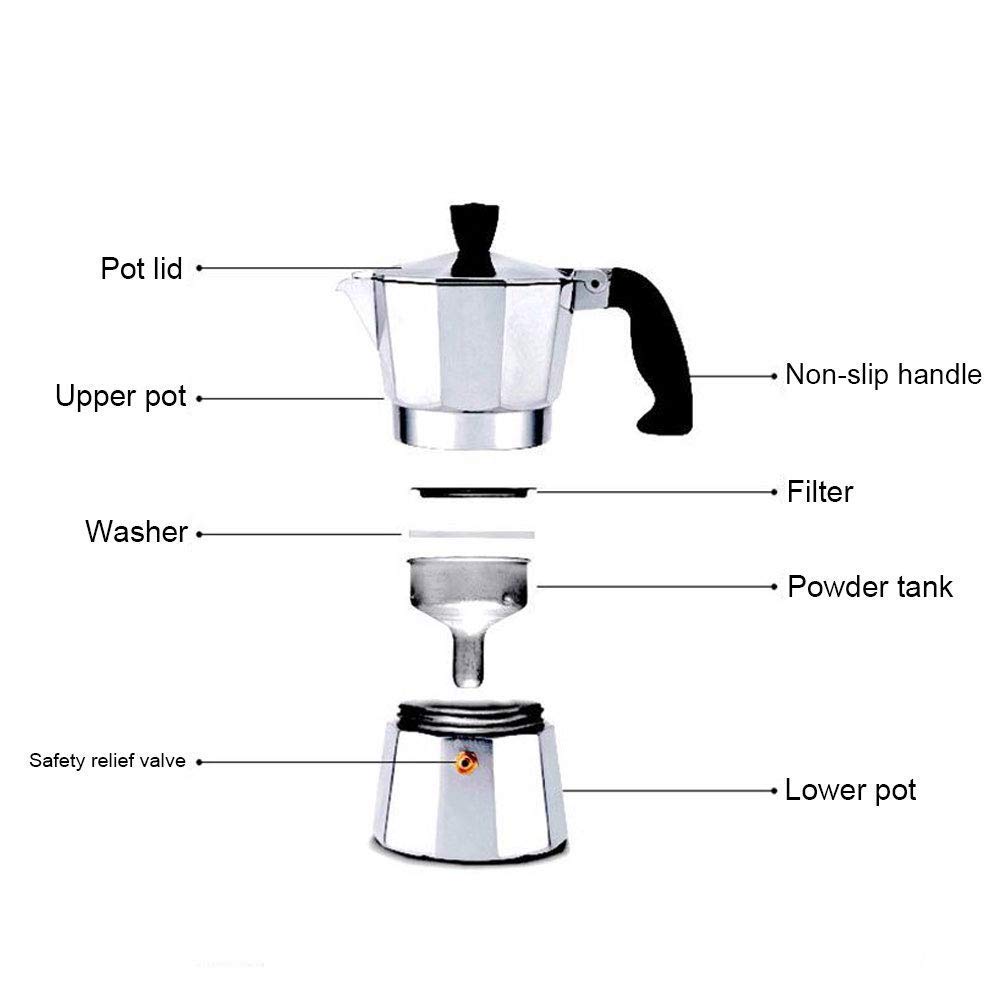 6-Cup Aluminum Moka Pot Stovetop Espresso Maker - Italian Coffee Brewer Percolator for Home & Office Use | Perfect for Espresso Lovers & Coffee Enthusiasts