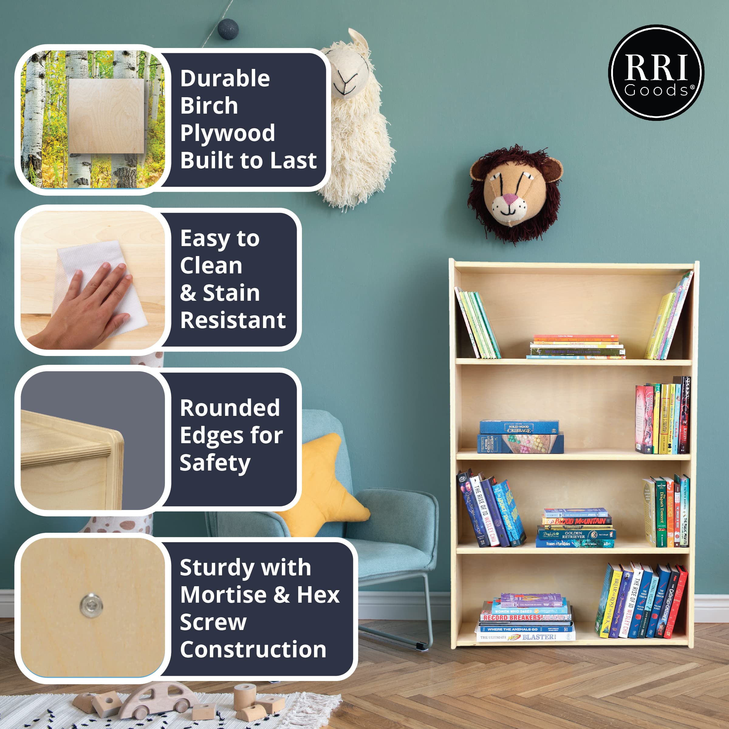 Classic Birch Wood Book Shelf - 4-Tier 48