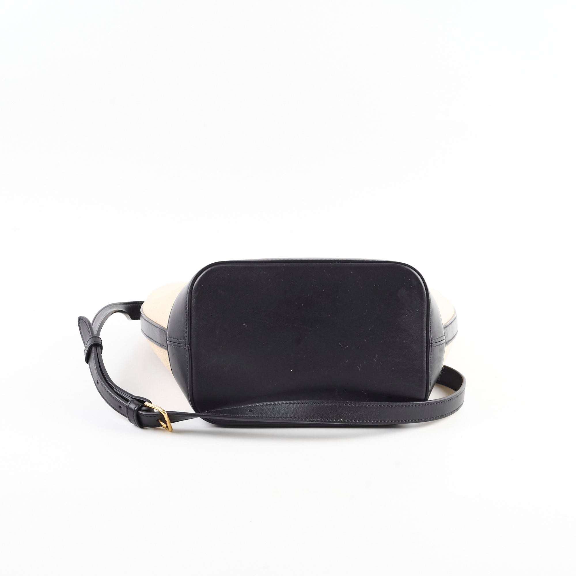Celine Triomphe Canvas and Calfskin Bucket Bag in Beige & Black | Luxury Designer Handbag for Women | Perfect for Everyday Use, Work, and Special Occasions