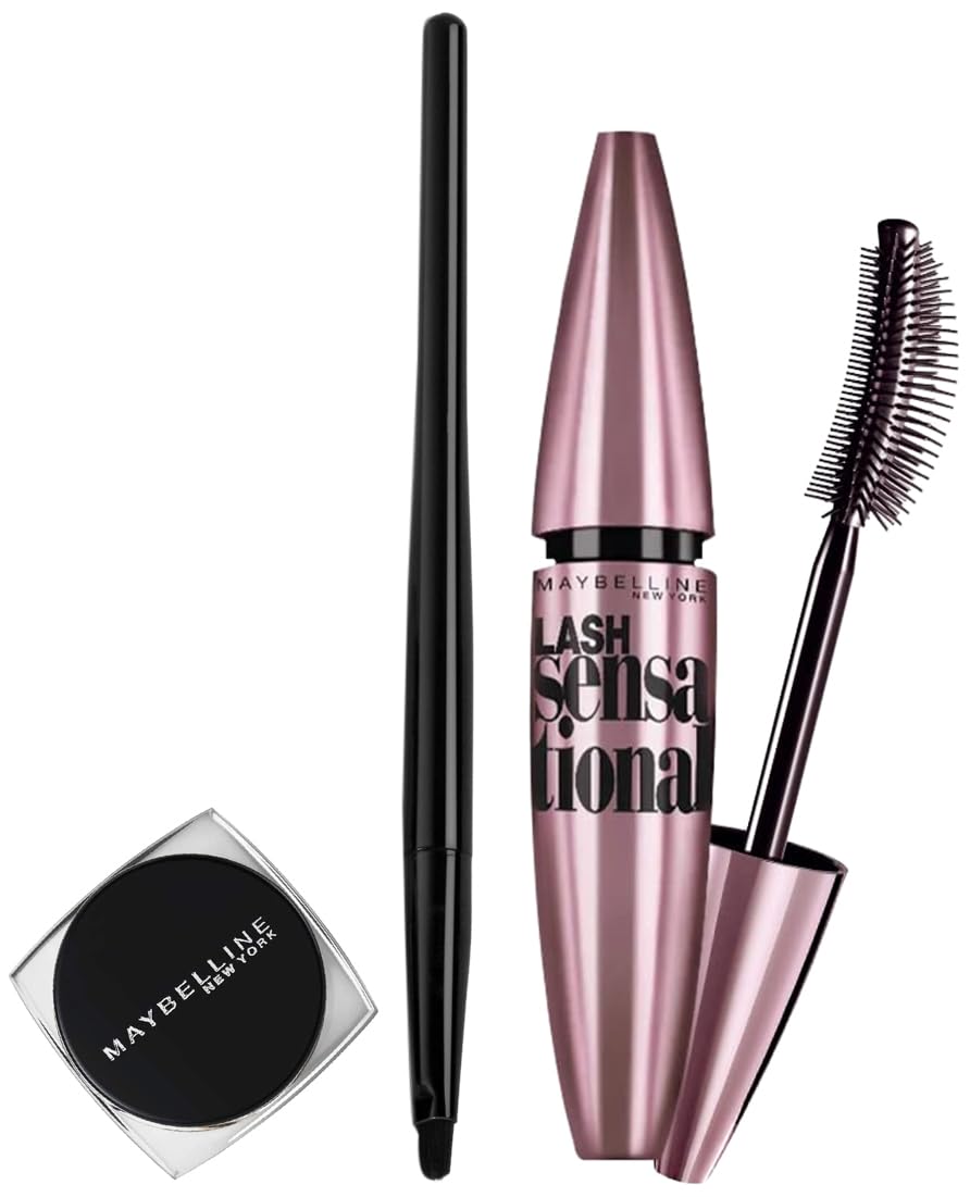 Maybelline New York Lasting Drama Gel Eyeliner in Blackest Black (2.5g) & Lash Sensational Waterproof Mascara in Black (10ml) - Matte Finish for Long-Lasting Eye Makeup | Perfect for Day to Night Looks, Parties, and Special Occasions
