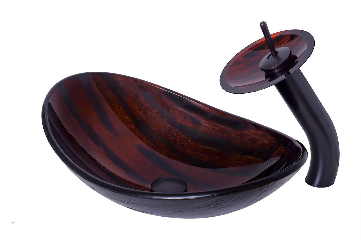 Novatto VOLLE Glass Vessel Bathroom Sink Set in Oil Rubbed Bronze - Modern Above Counter Basin for Bathroom Vanity, Powder Room, and Luxury Home Decor