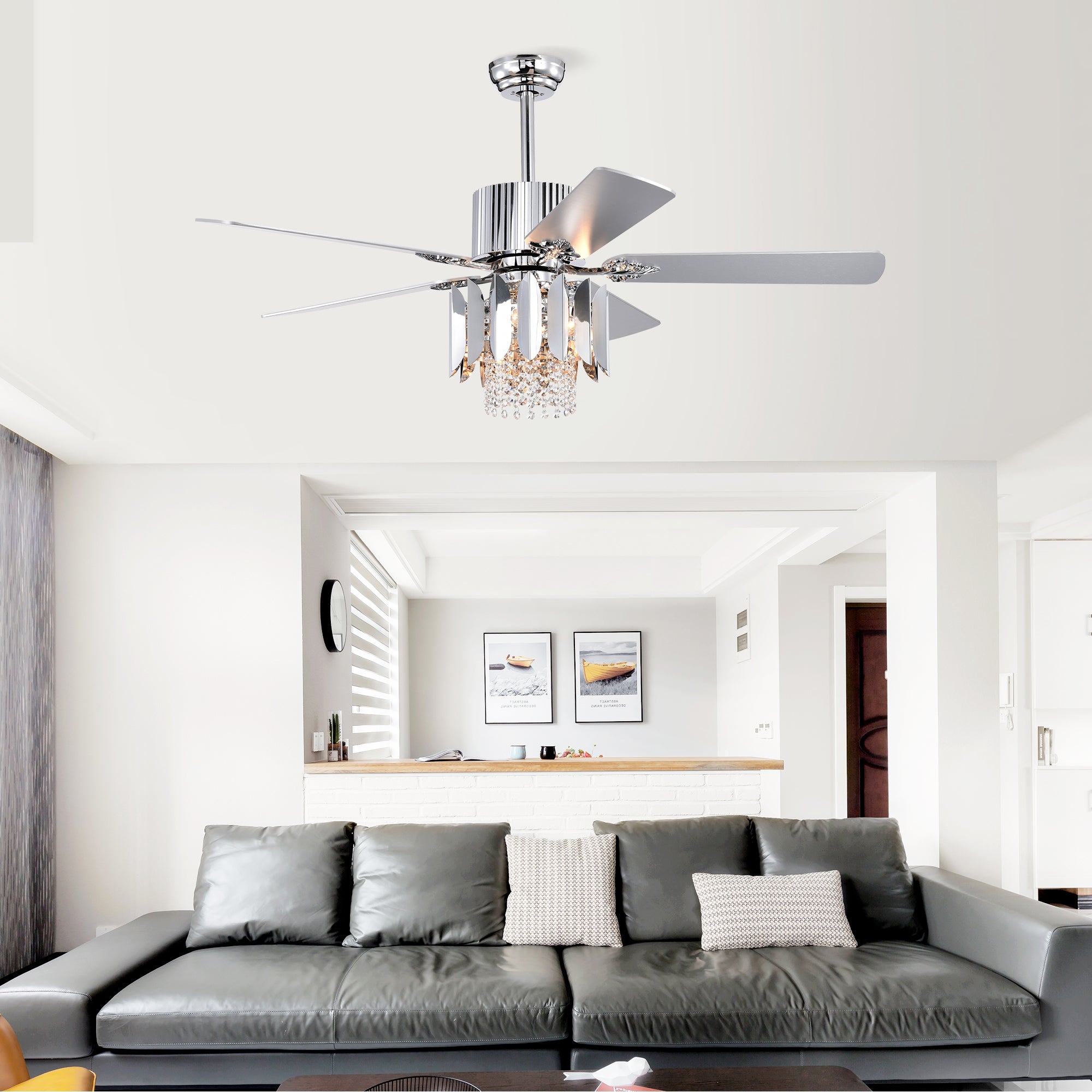 Crystal Ceiling Fan with Reversible Blades, 3 Wind Speeds & Remote Control - Perfect for Bedroom, Living Room & Dining Room (Chrome Finish) | Modern Cooling Solution for Home Comfort