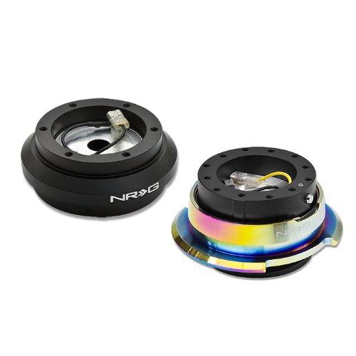 NRG Innovations SRK-190H+280BK-MC 6-Hole Aluminum Ball Bearing Short Hub Adapter with Gen 2.8 Neo Chrome Black Quick Release - Compatible with Racing, Drifting & Simulator Steering Wheels - Perfect for Car Enthusiasts & Gaming Setups
