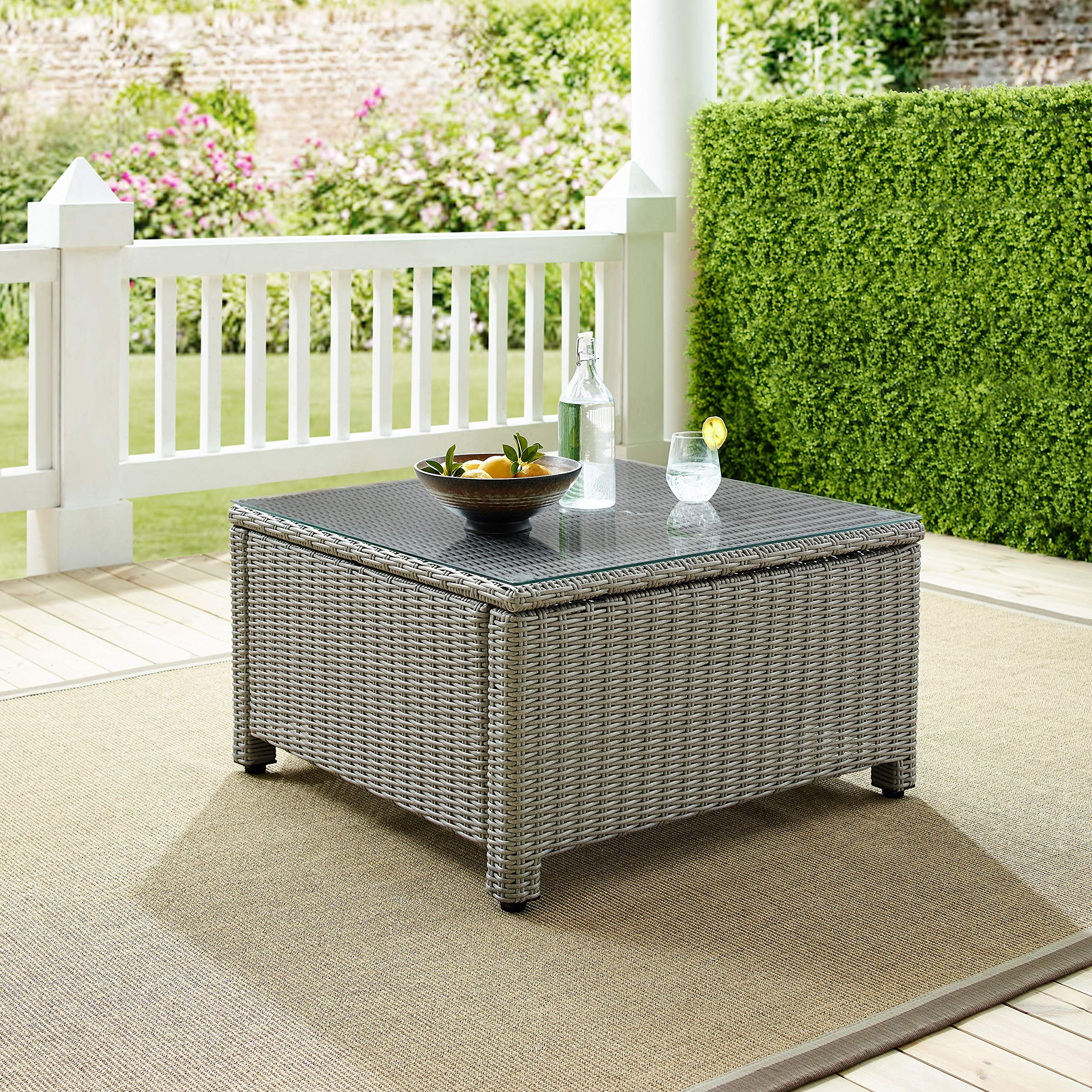 Gray All-Weather Rattan Outdoor Coffee Table for Patio & Deck