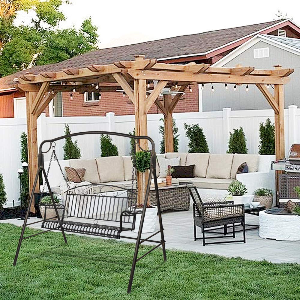**Heavy Duty Metal Porch Swing - Outdoor Hanging Bench Chair for Patio, Garden, Yard, Deck & Backyard - Durable Steel Frame & Weather-Resistant Finish (Stand Not Included) - Perfect for Relaxing, Lounging & Enjoying Nature**