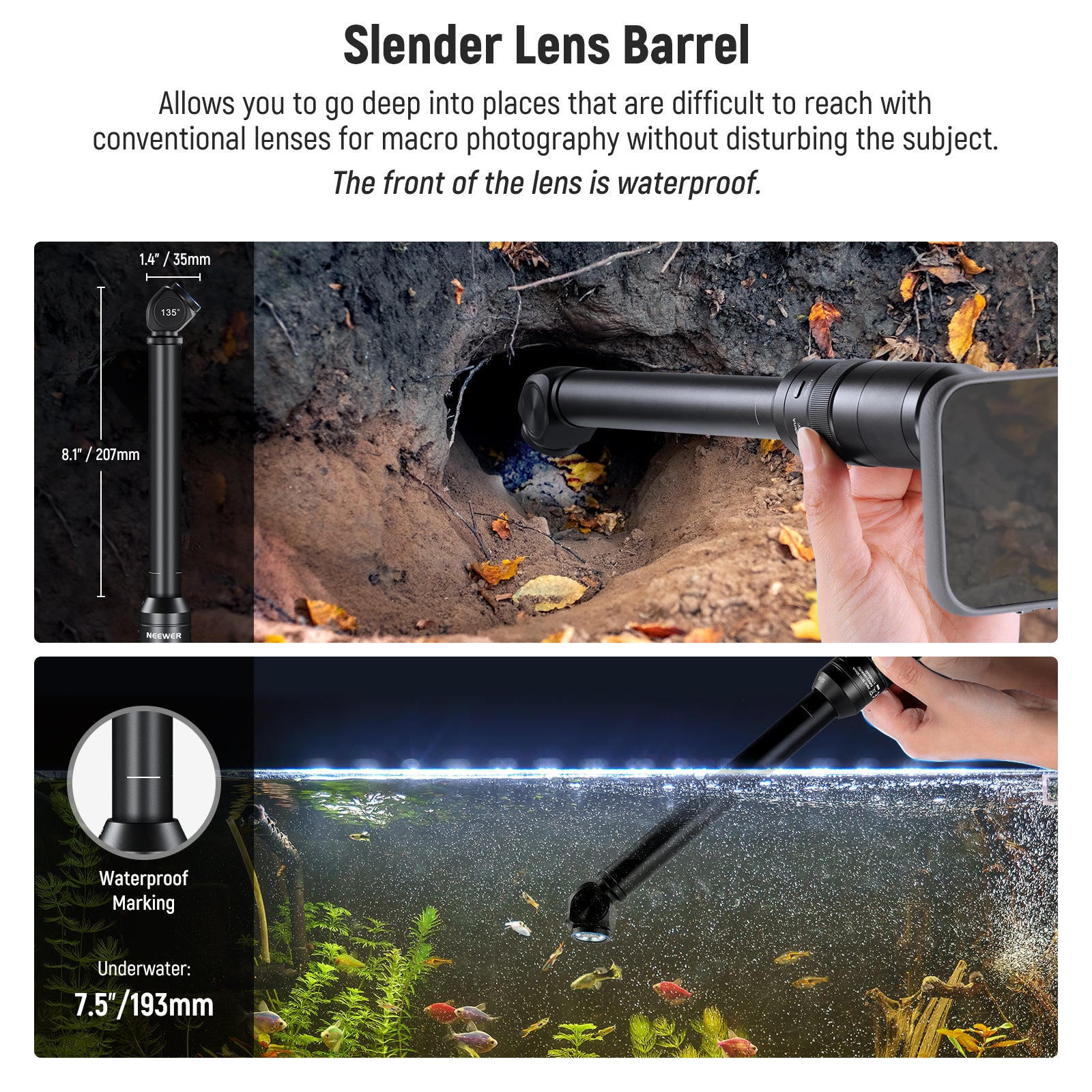 NEEWER LS 51 18mm 2x Macro Probe Lens with 17mm Thread - Professional Close-Up Photography for Jewelry, Electronics & Small Object Inspection