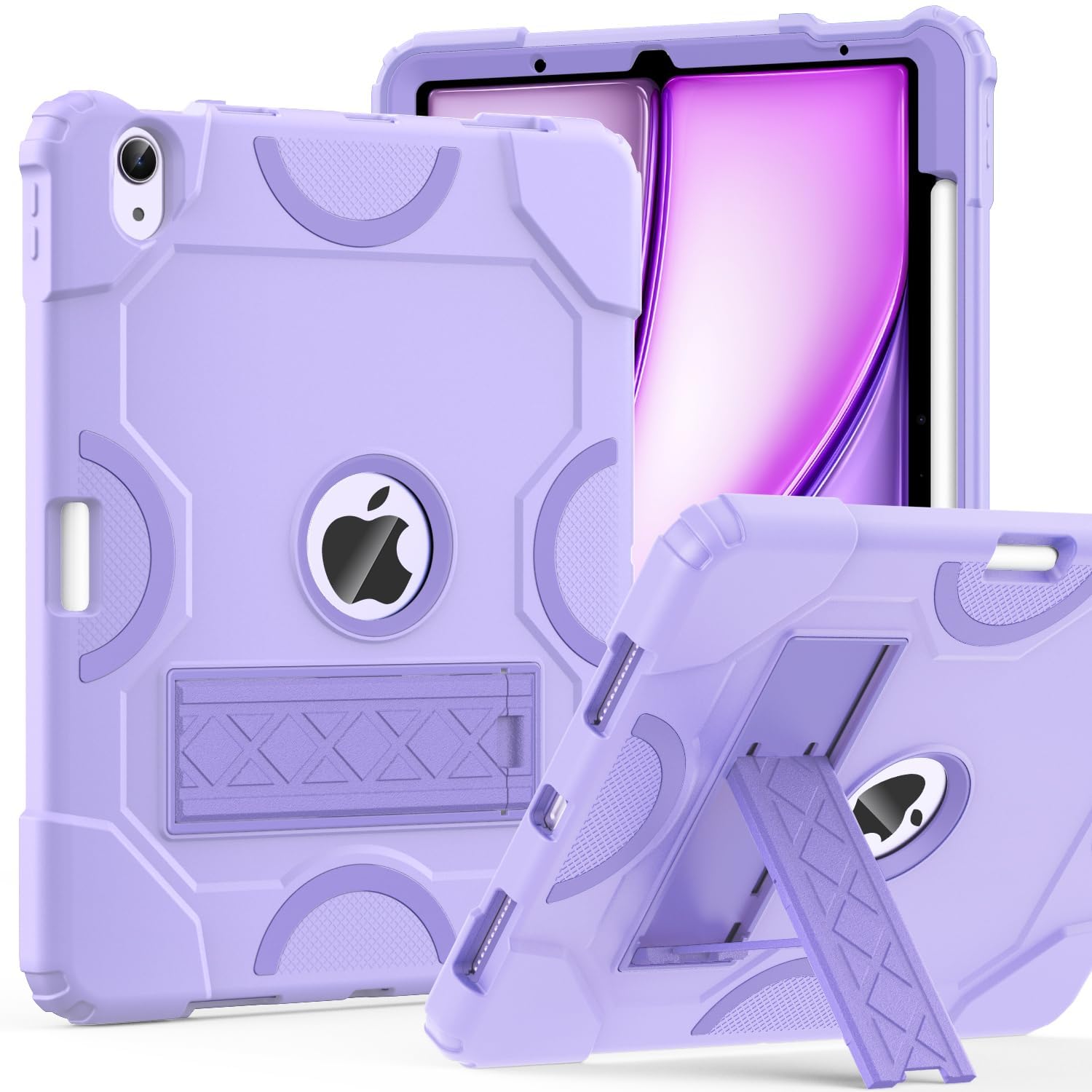 Premium Shockproof Rugged Case for iPad Air 11-inch (M3 2025/M2 2024) & 10.9-inch (5th/4th Gen 2022/2020) - Heavy Duty Protective Cover with Dual Layer Defense in Purple - Perfect for Outdoor Adventures, Construction Sites & Travel Protection
