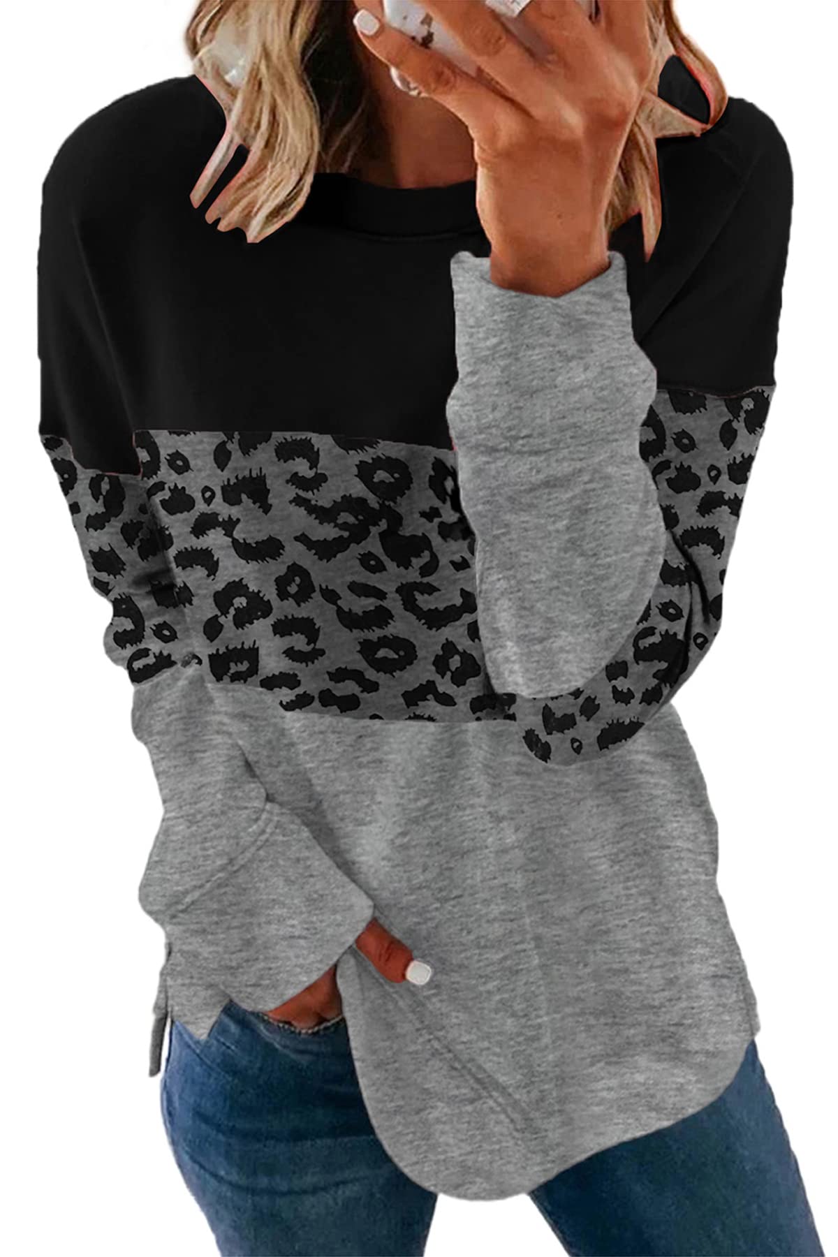 CNFUFEN Women's Casual Crewneck Sweatshirt - Soft Long Sleeve Pullover Top for Fall & Winter | Cozy Loungewear, Streetwear Fashion, Layering Essential