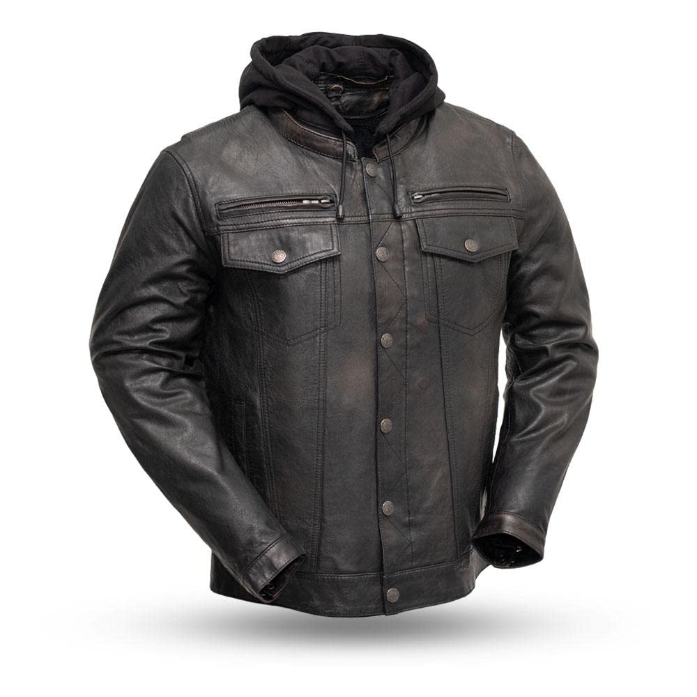 First Mfg Co Vendetta Men's Motorcycle Leather Jacket - Genuine Leather Biker Jacket for Men - Perfect for Riding, Casual Wear & Outdoor Adventures