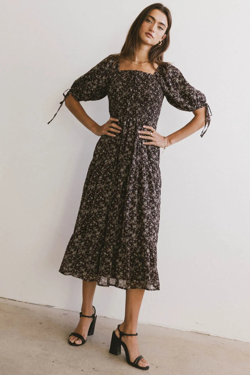 Juna Floral Midi Dress for Women - Summer Boho Flowy Dress with Short Sleeves - Perfect for Beach Vacations, Garden Parties & Date Nights