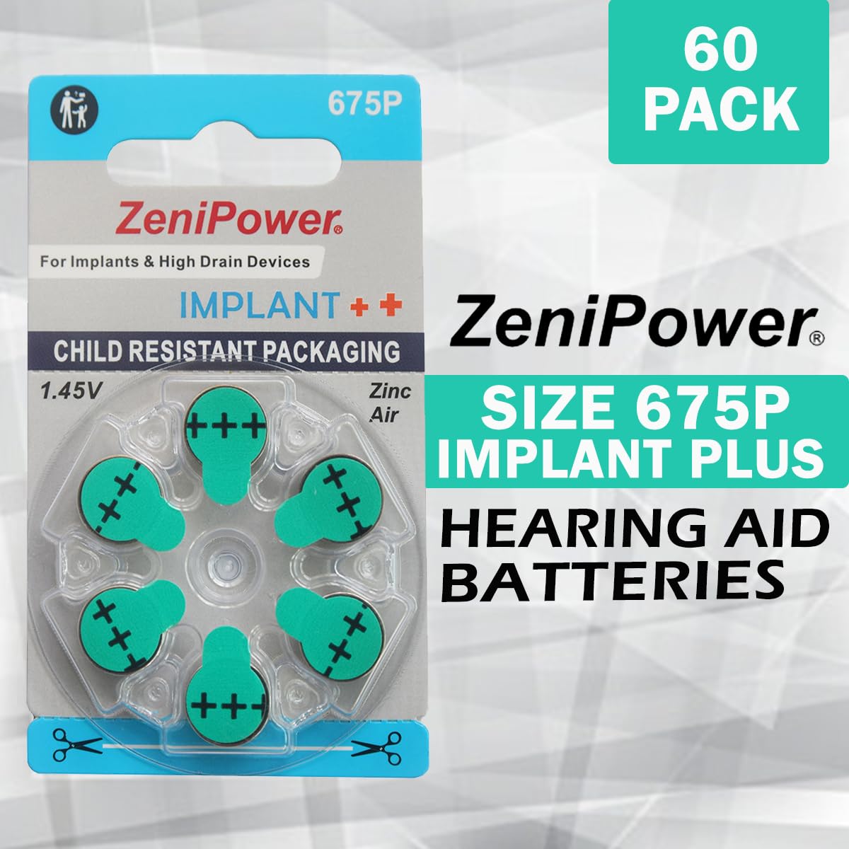 High-Power Zinc Air 1.4V Size 675P/675CI Batteries for Cochlear Implant BTE Speech Processors - 6 Pack - Long-Lasting Hearing Aid Batteries for All-Day Use