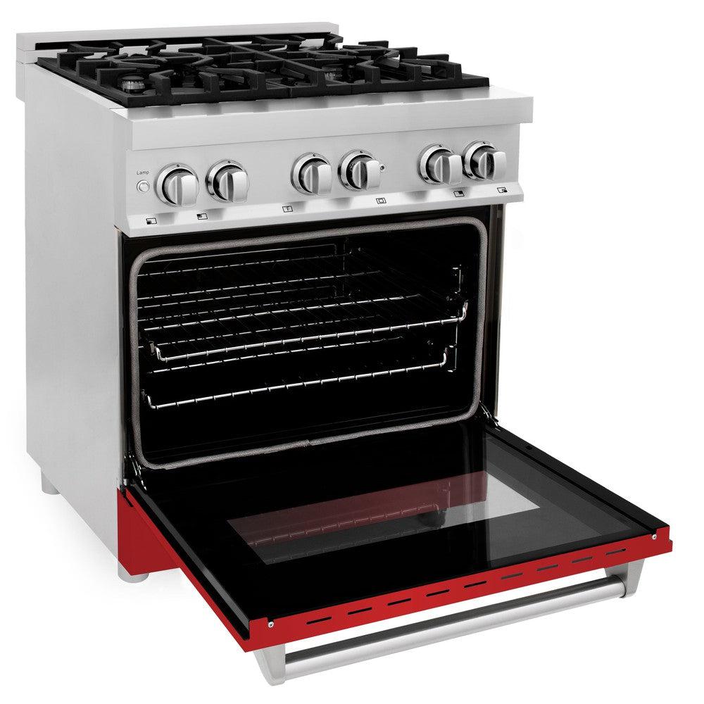 ZLINE 30-Inch 4.0 cu. ft. Dual Fuel Range - Stainless Steel with Red Matte Door, 4-Burner Gas Cooktop & Convection Oven | Perfect for Modern Kitchens, Home Chefs & Entertaining