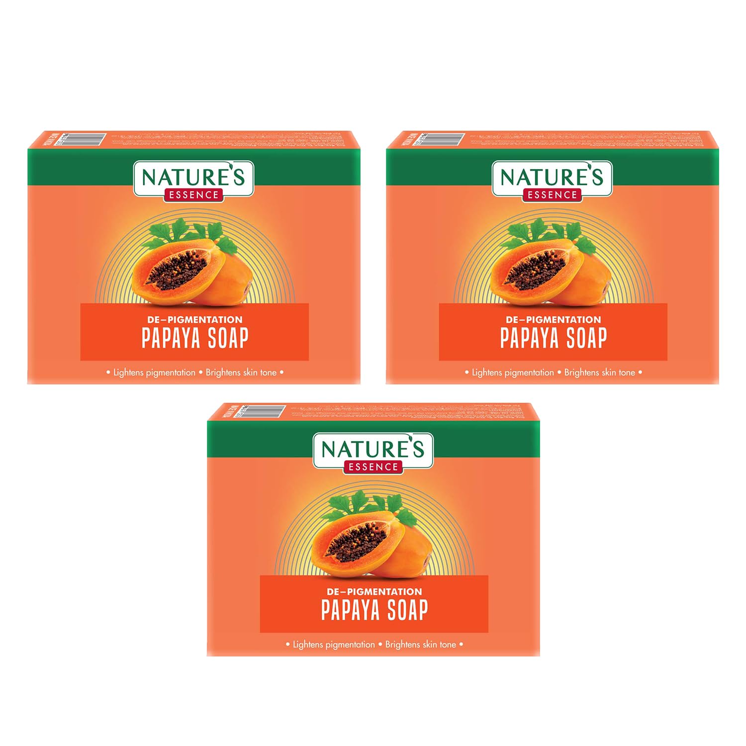 NATURES ESSENCE De-Pigmentation Papaya Soap for Skin Brightening & Even Tone - 225g (Pack of 3) | Gentle Exfoliating Bath Soap for Dark Spots, Acne & Hyperpigmentation | Perfect for Daily Skincare Routine & Glowing Complexion