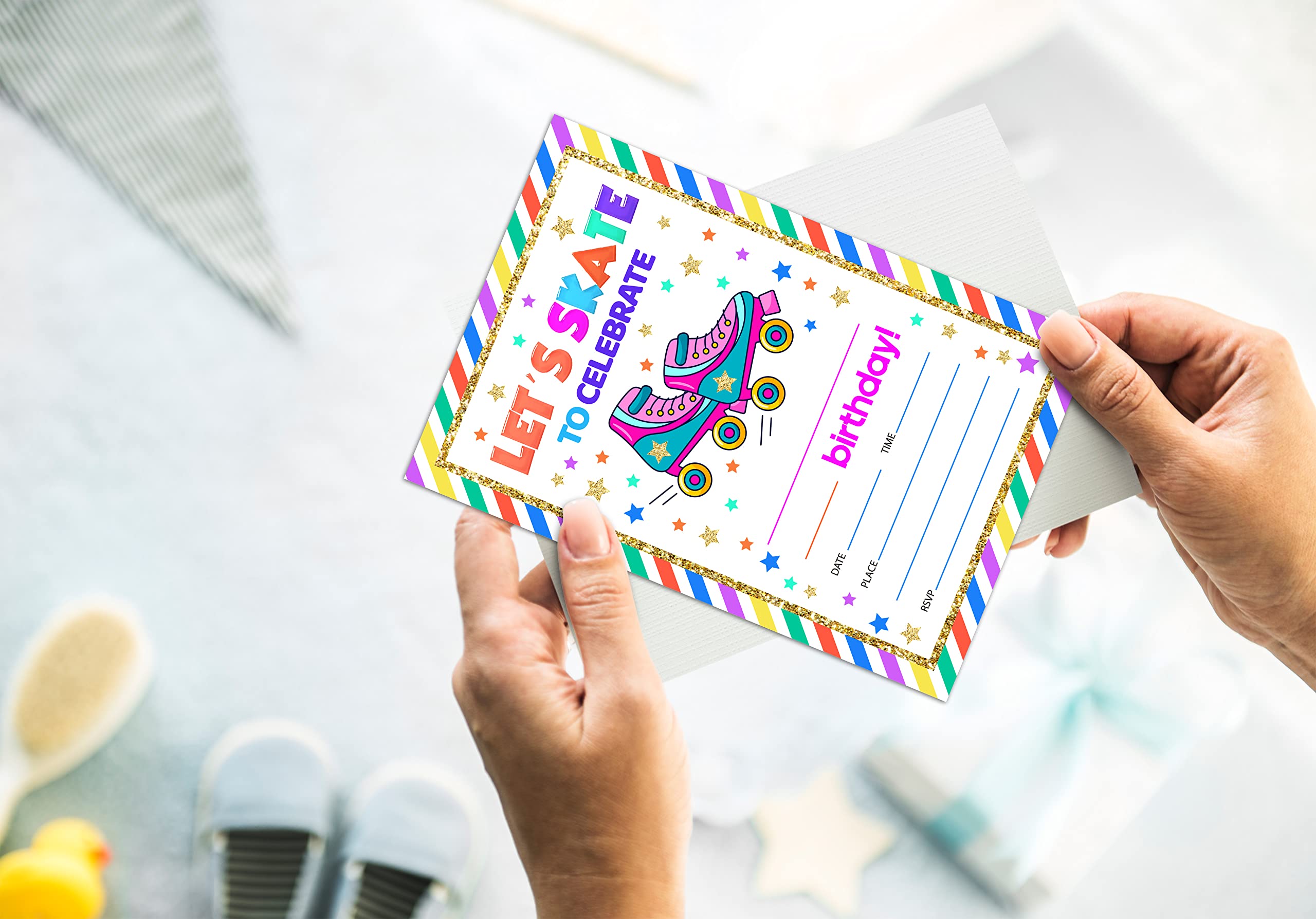 WwongxianB Kids Birthday Party Invitation Cards Set - 20 Fill-in Invites with Envelopes for Roller Skate Celebrations, Teen Parties & Birthday Supplies | Perfect for Birthday Invitations, Themed Parties & Special Events