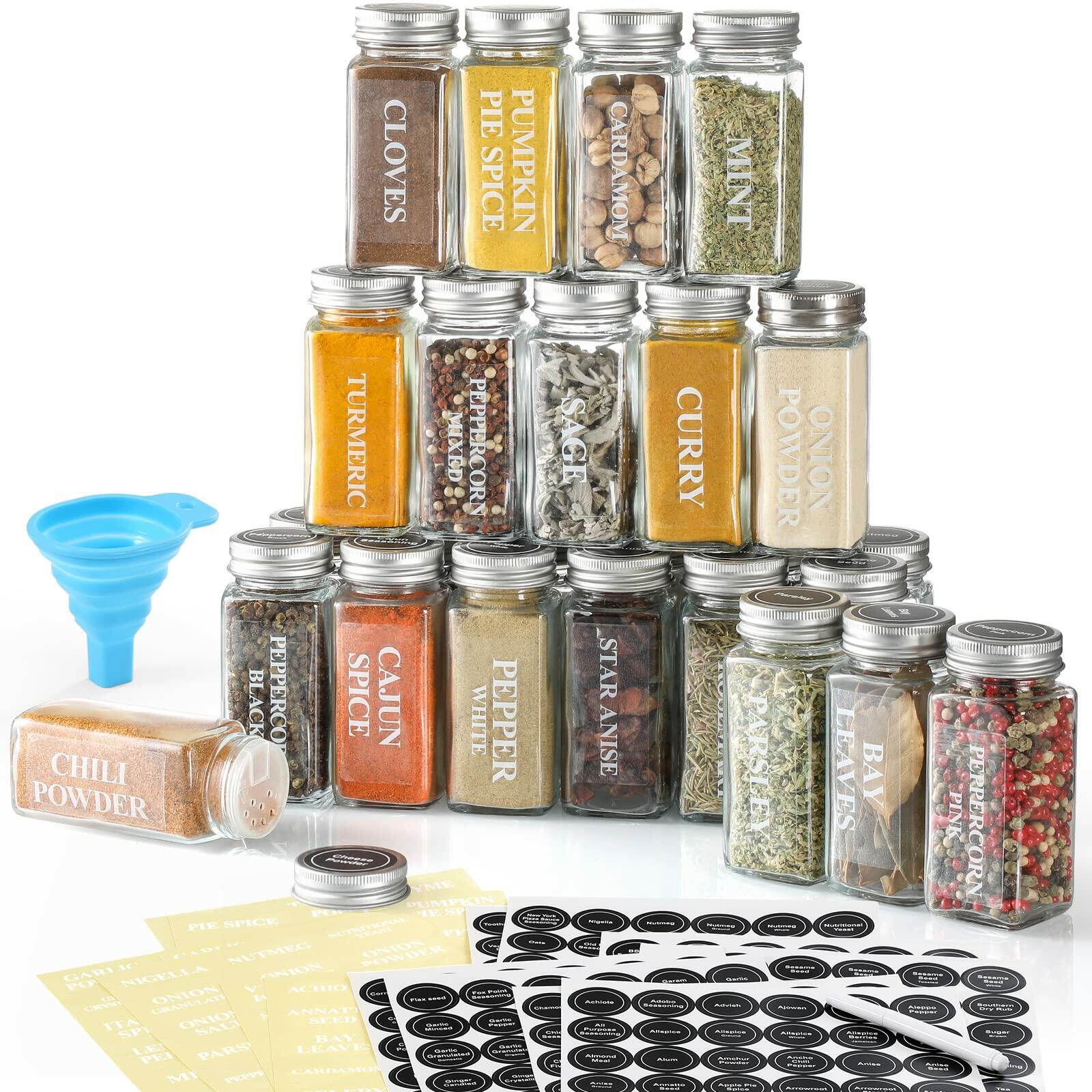 24-Piece 4oz Square Glass Spice Jars with Airtight Metal Lids & Labels - Perfect for Kitchen Pantry Organization, Spice Storage, and DIY Seasoning Containers