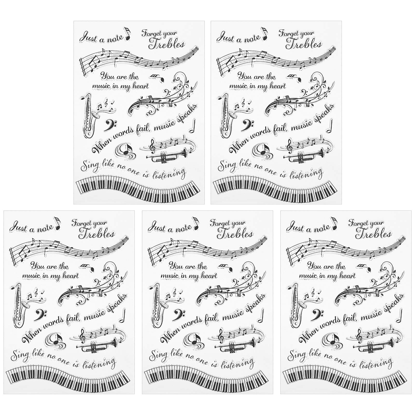 5Pcs DIY Music Symbol Rubber Stamps - Clear Silicone Stamps for Scrapbooking, Journaling, Card Making & Craft Projects - Perfect for Handmade Cards, Planners, and DIY Decorations