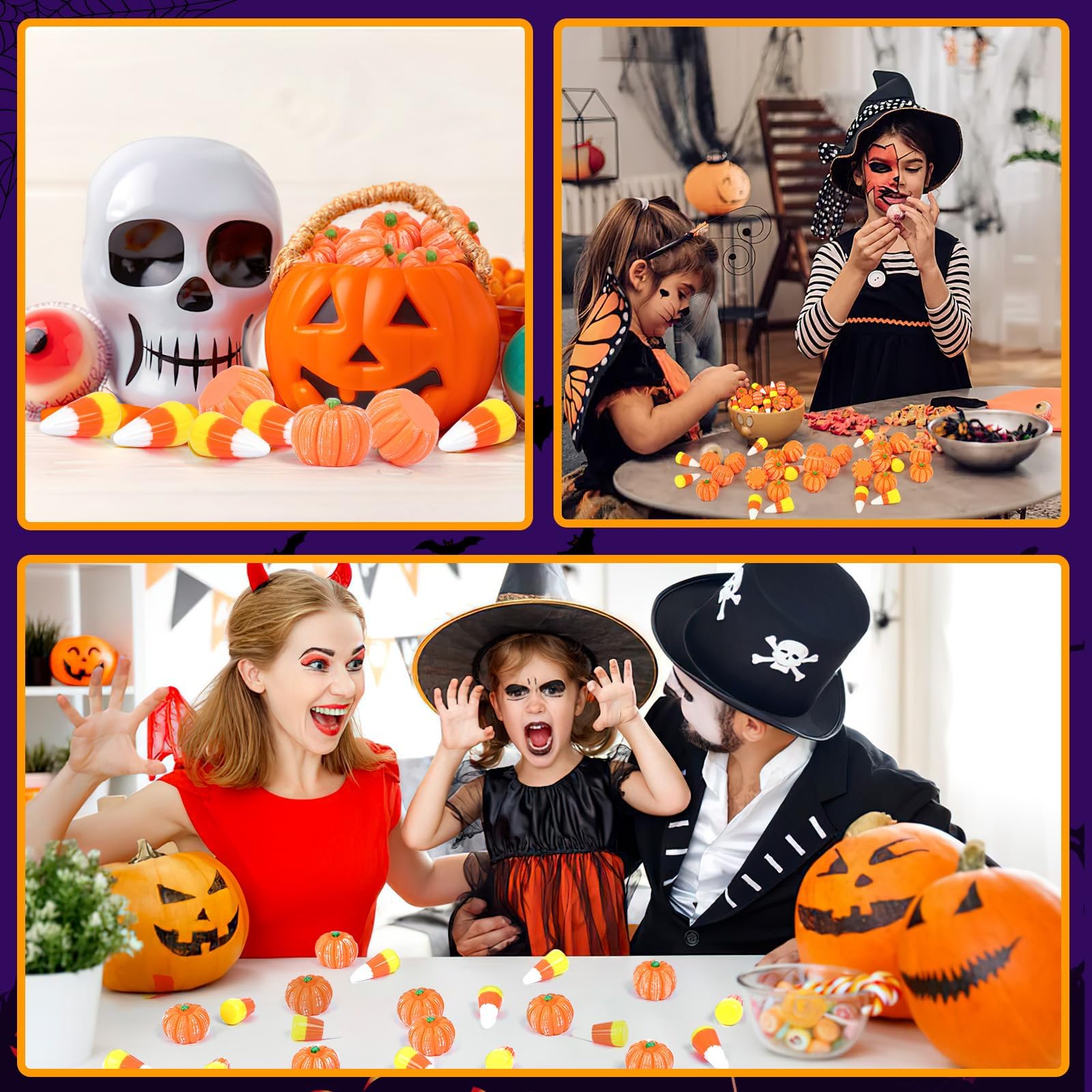 80Pcs Halloween Resin Charms - Mini Fake Pumpkin & Candy Corn Decorations for DIY Crafts, Party Favors, Scrapbooking, and Spooky Home Decor