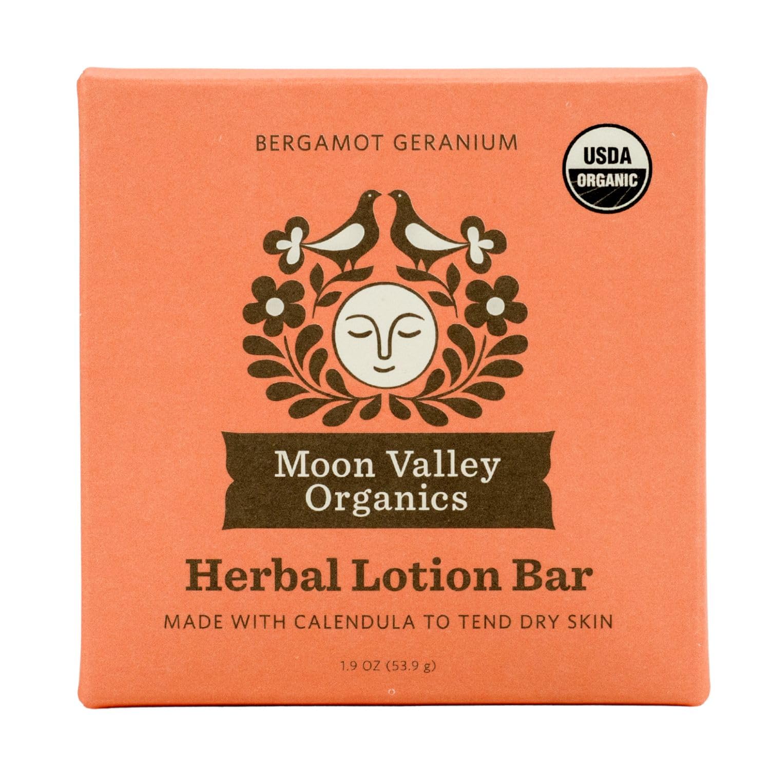 Moon Valley Organics Herbal Lotion Bar - Bergamot Geranium Scented, Moon Melt Bar with Calendula & Comfrey, Beeswax Moisturizer for Dry, Chapped Skin | Healing & Soothing Hand & Body Balm | Perfect for Travel, Office & Winter Skin Care