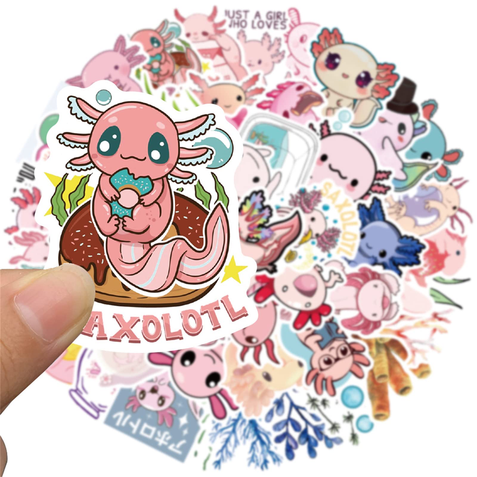 50PCS Cute Axolotl Stickers - Kawaii Waterproof Vinyl Stickers for Water Bottles, Laptops, Phones, Journals - Perfect Gift for Kids, Teens & Adults - Great for DIY Crafts, School Supplies & Party Favors