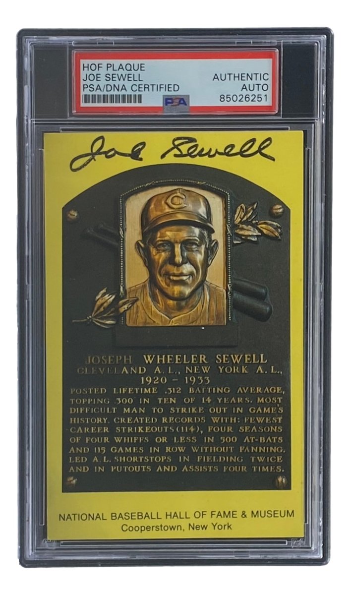 Joe Sewell Autographed 4x6 Cleveland Hall of Fame Plaque Card with PSA/DNA Certification #85026251 - Perfect for Baseball Memorabilia Collectors and Sports Fans Display