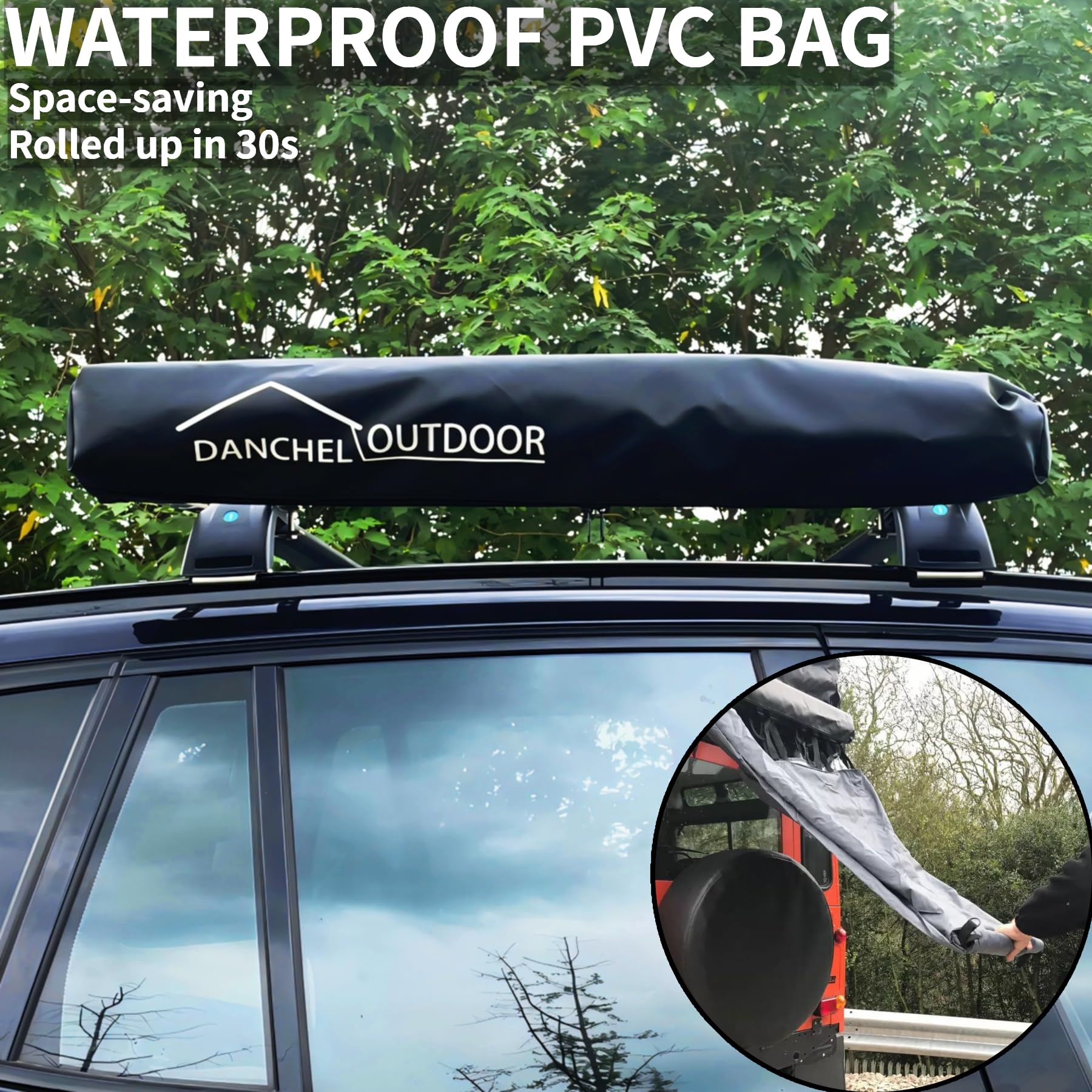 DANCHEL OUTDOOR Portable Car Shower Tent for Overland Camping - 3.3x3.3ft Waterproof Privacy Shower Awning with LED Light & 4 Enclosures | Changing Room for Beach, Off-Road & RV Trips | Gray Camping Shower Shelter for Outdoor Adventures