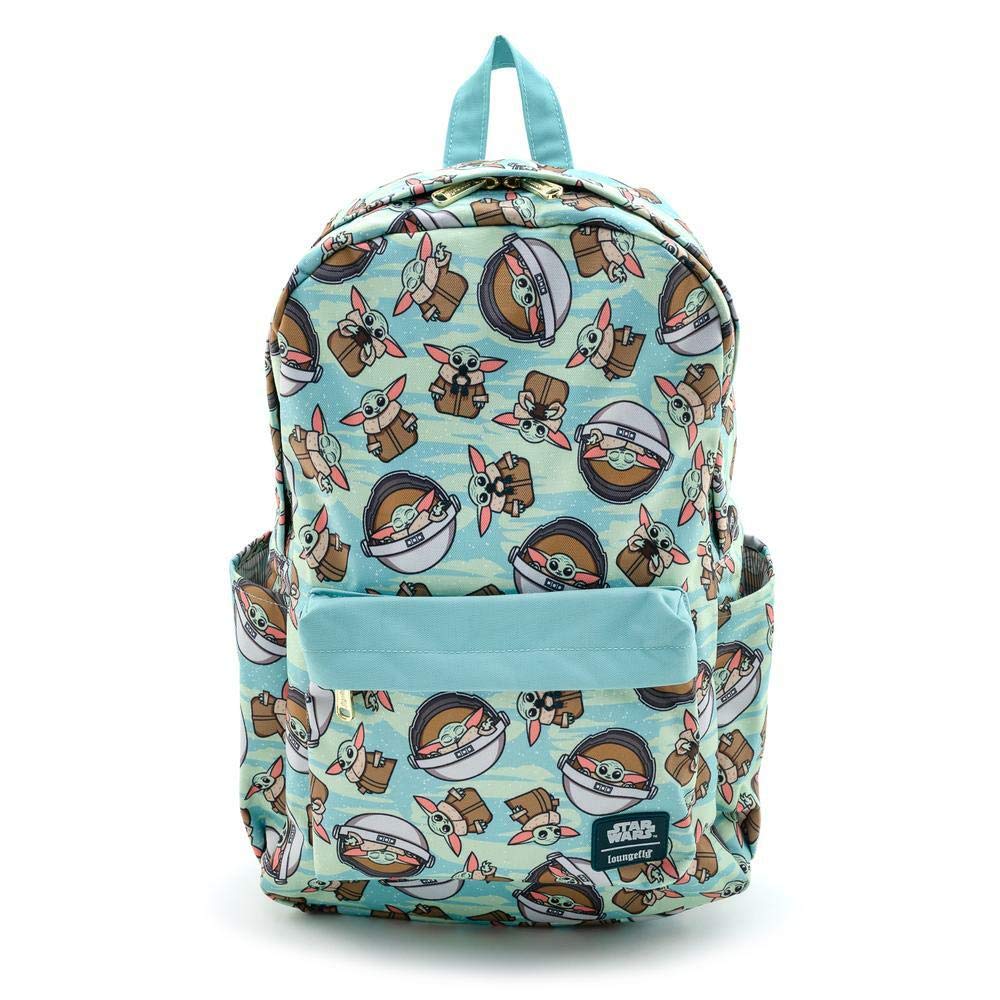 Loungefly Star Wars The Mandalorian Baby Yoda Toss Pattern Backpack - Cute Disney Cosplay Bag for School, Travel & Star Wars Fans