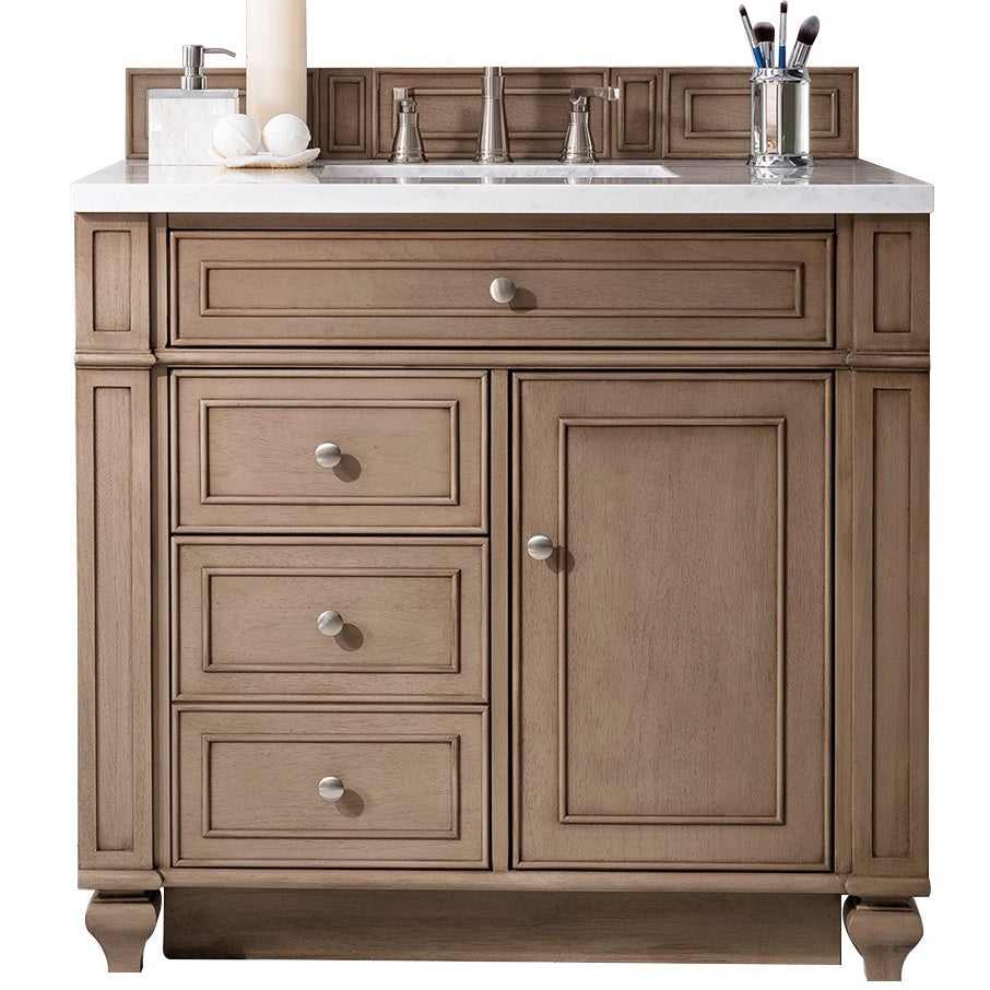 James Martin Vanities Bristol Collection 36 Inch Single Bathroom Vanity in Whitewashed Walnut with Countertop Options - Perfect for Modern Bathroom Renovations and Home Upgrades
