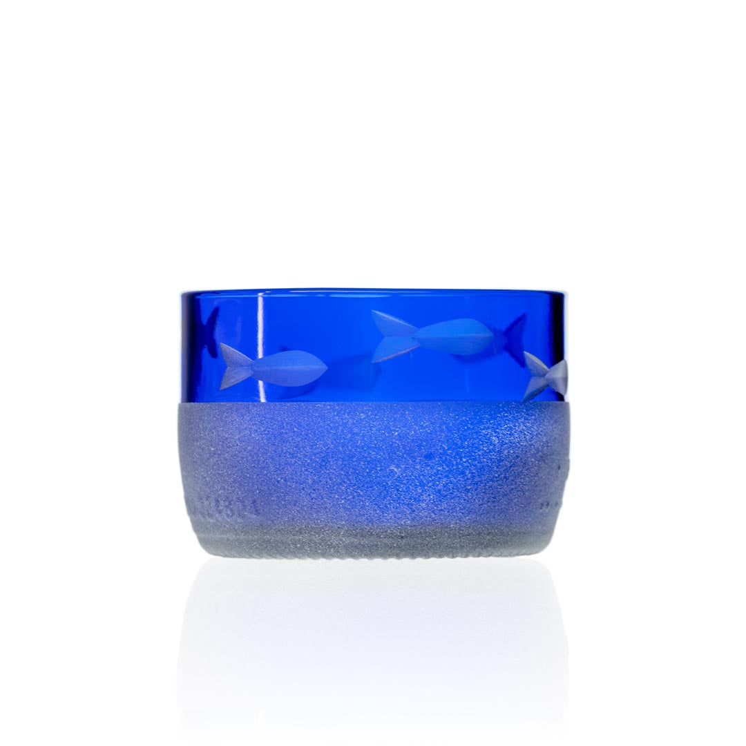 School of Fish Twice Around Blue 13oz Pitcher & 2” Mini Sipper Set - Glass Drinkware with Gift Box - Perfect for Home Decor, Party Serving & Unique Gifts