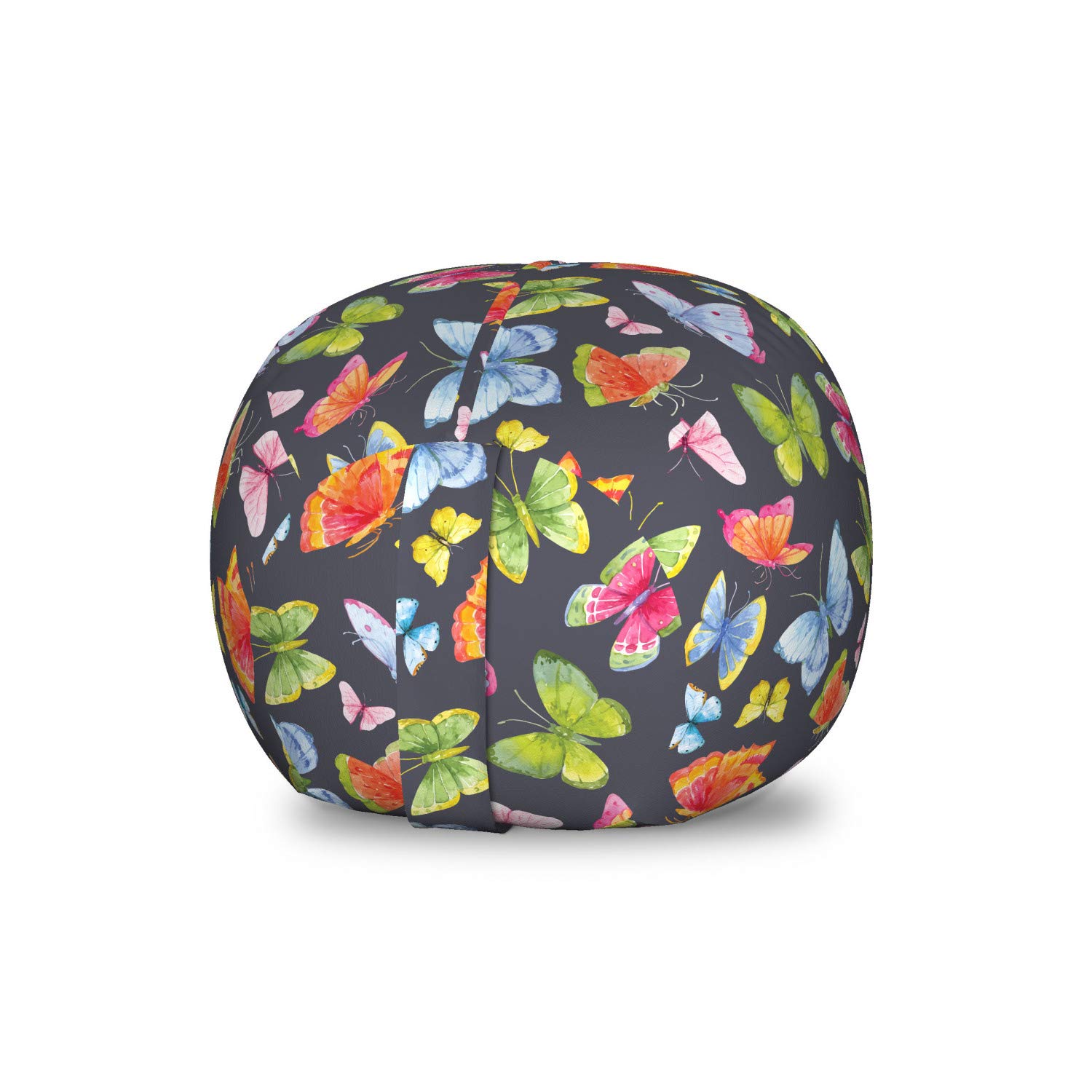Ambesonne Butterfly Toy Storage Bag Chair - Watercolor Floral Design, Small Multicolor Washable Stuffed Animal Organizer | Perfect for Kids' Room, Nursery, Playroom & Toy Organization
