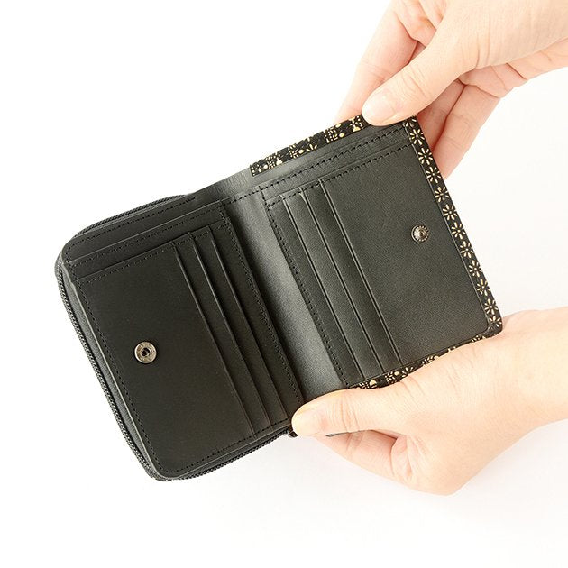 Premium Japanese Deerskin Leather Wallet with Urushi Lacquer - Egyptian Pattern in Gray & Black | Handcrafted in Japan | Perfect for Men's Everyday Carry & Luxury Gift Giving