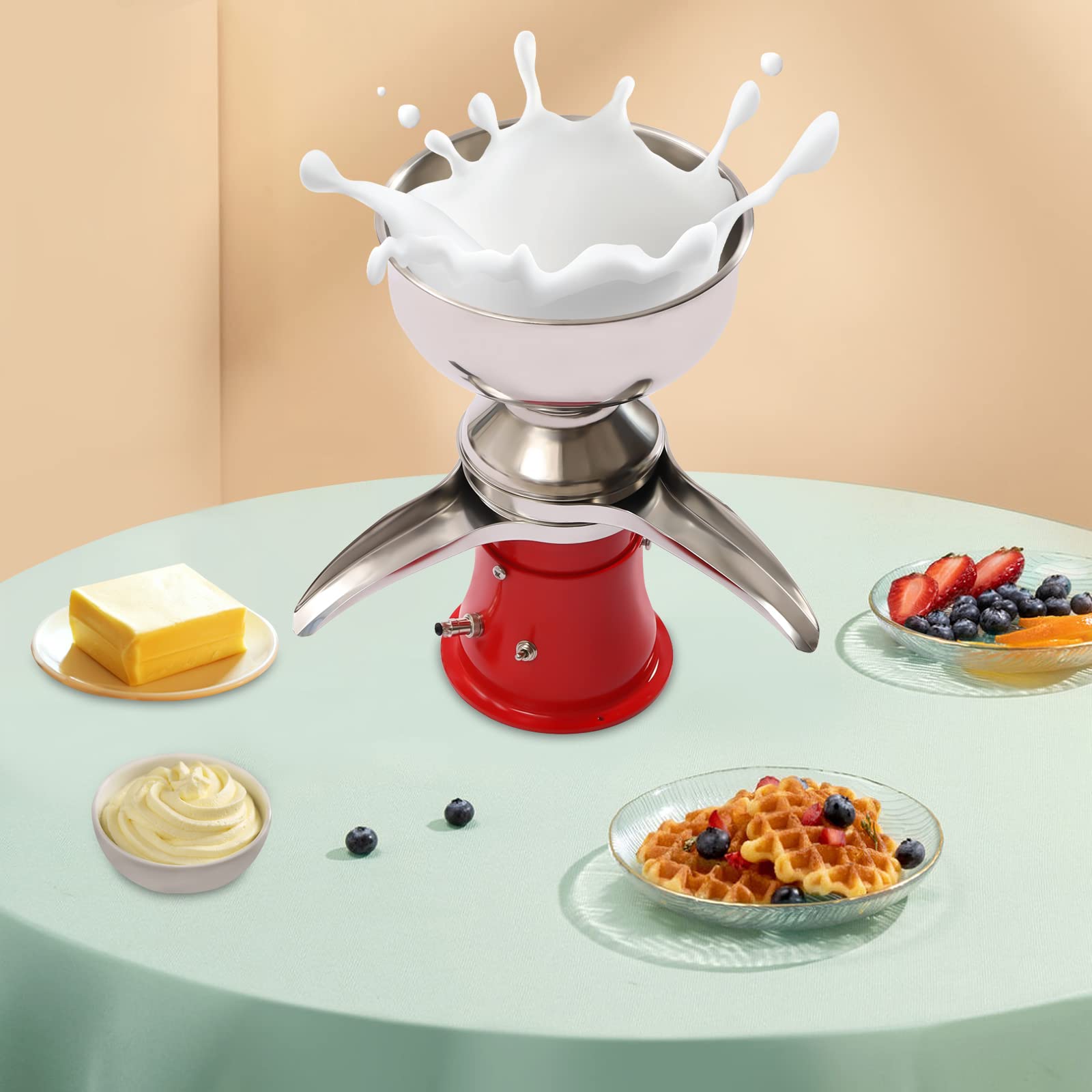 Electric Milk Cream Separator Machine - 13.2Gal/h, 10500RPM, Low Noise, Detachable All-Metal Design for Goat & Cow Milk - Make Cream, Butter & Milkshakes - Perfect for Dairy Farms, Homesteads & Small Businesses (Red)