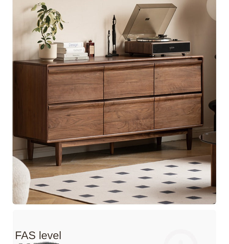 Solid Black Walnut Wood Dresser - 6-Drawer Bedroom Storage Furniture for Master Bedroom, Guest Room & Nursery Organization