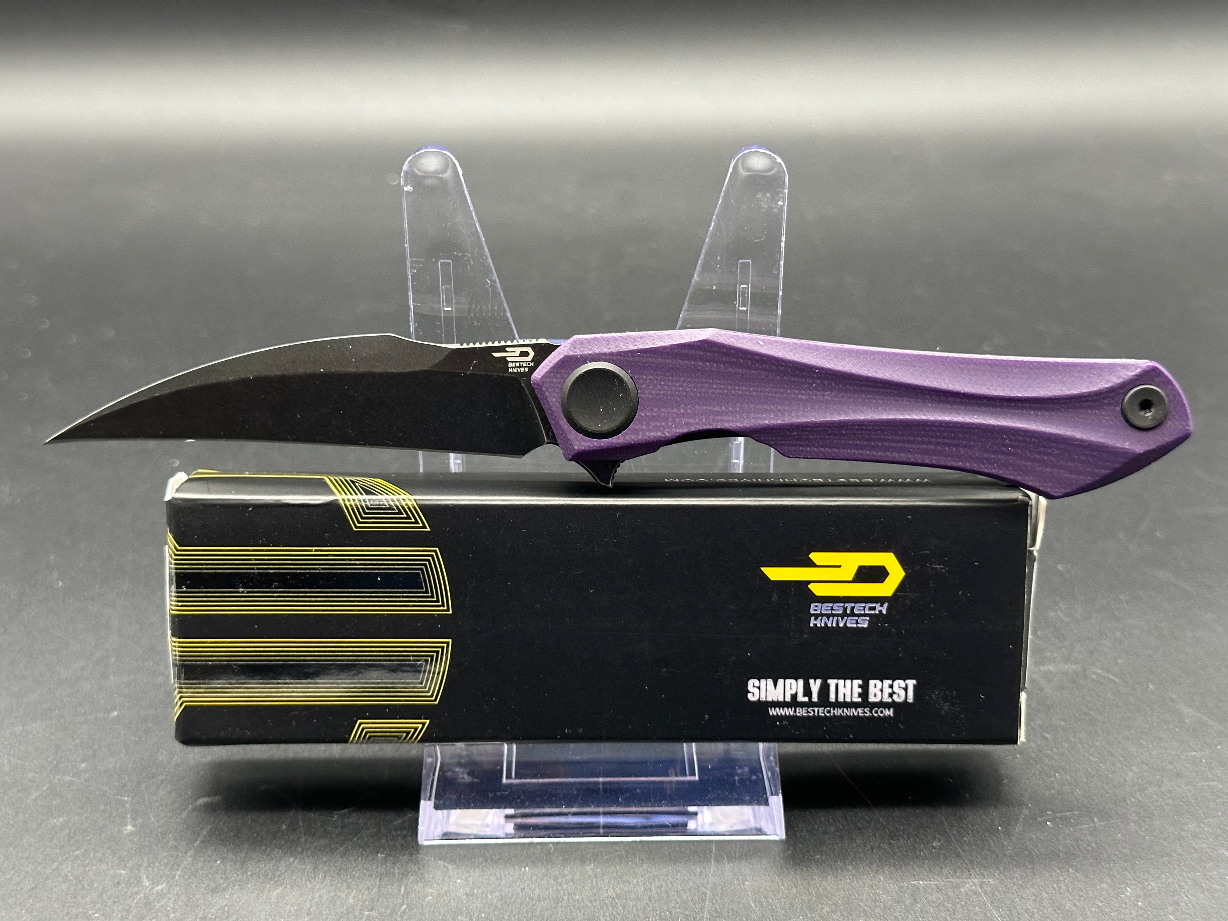Bestech Ivy Folding Knife - Tiffany Purple G10 Handle, 14C28N Steel Plain Edge Black Stonewash Blade - EDC, Camping, Outdoor Survival Tool
